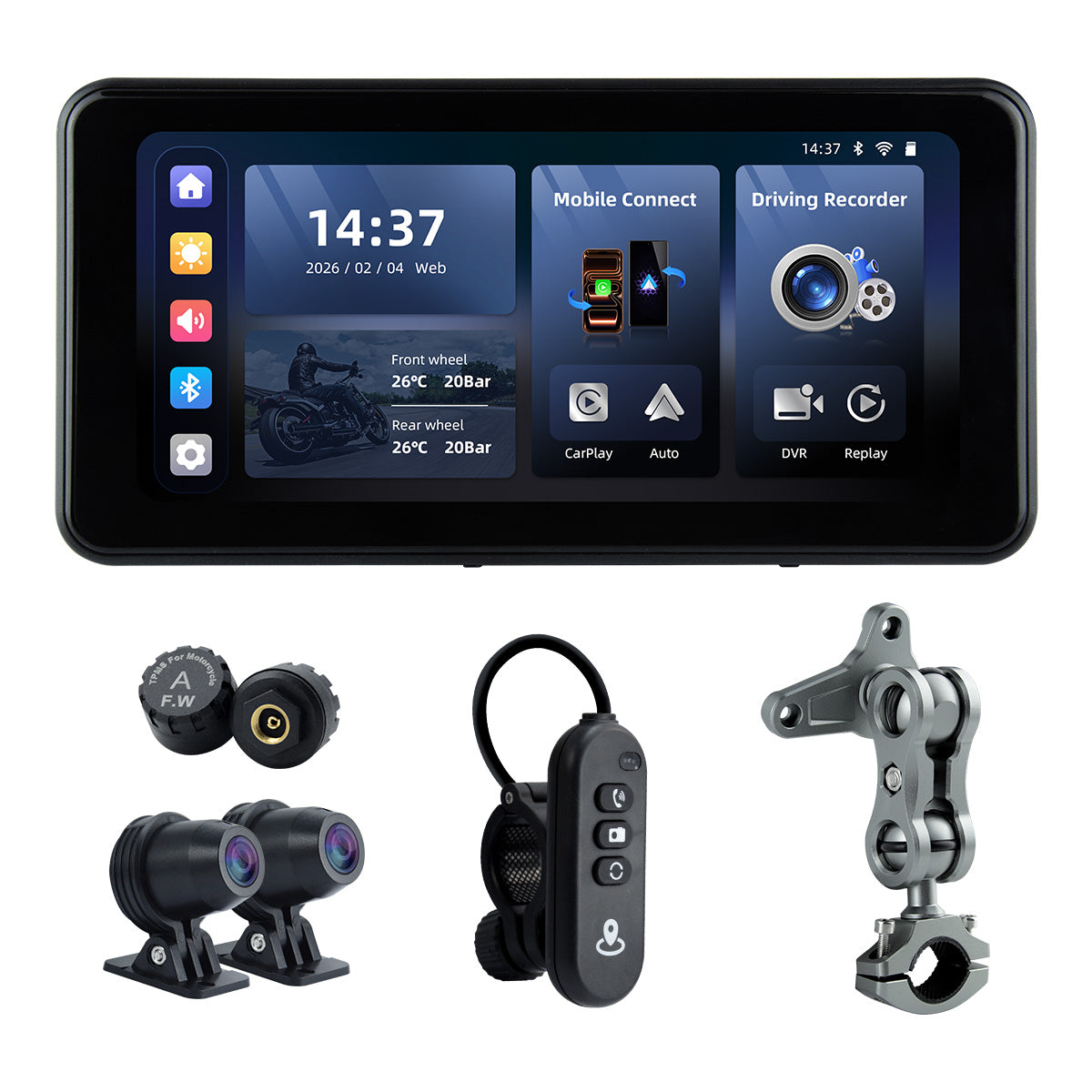 Linkifun™ MT17B 6.25" Motorcycle Dash Cam Display – BSD, Wireless CarPlay & Android Auto, DVR, TPMS, Split Screen, Built-in Speaker