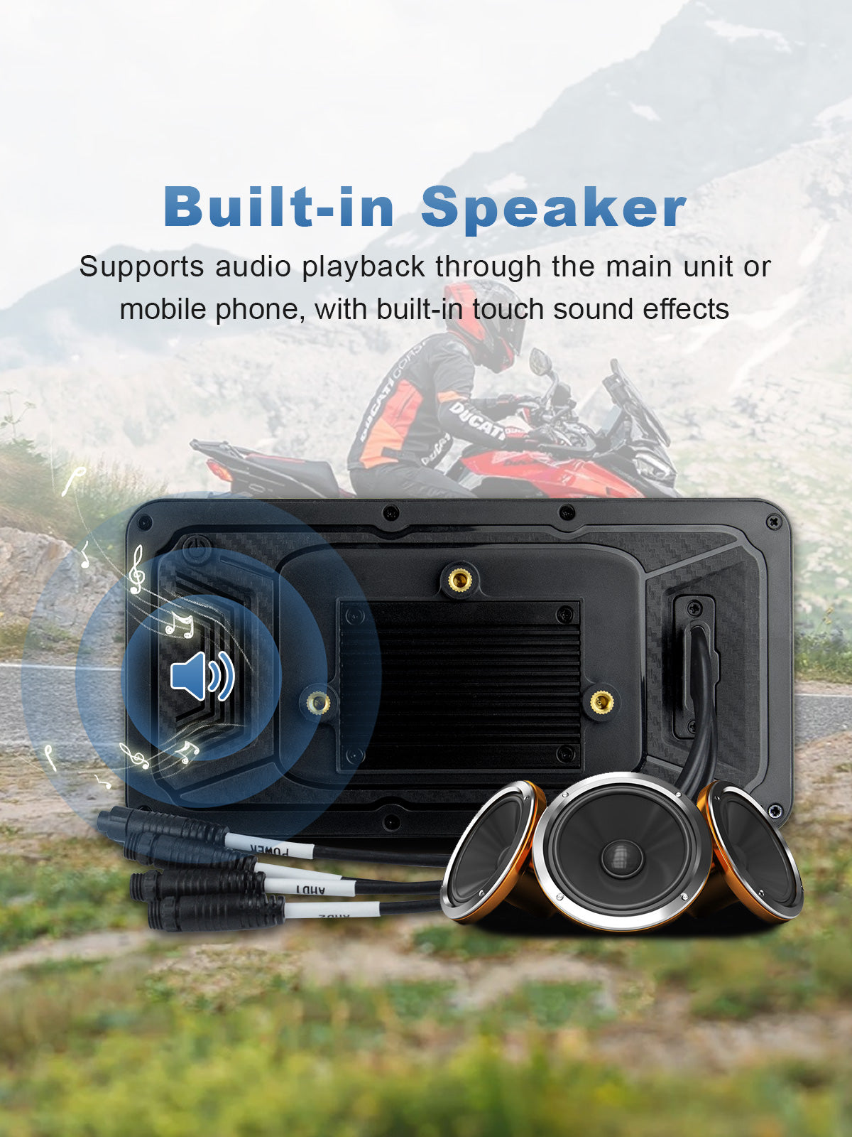 Linkifun MT17B motorcycle navigation screen and dash cam with built in speaker audio output