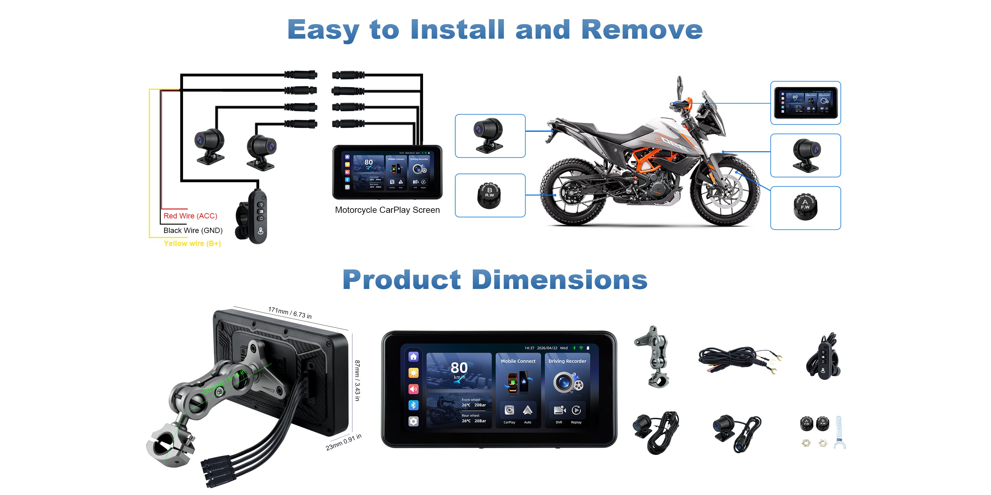 Linkifun MT17B motorcycle navigation screen and dash cam installation guide mobile version