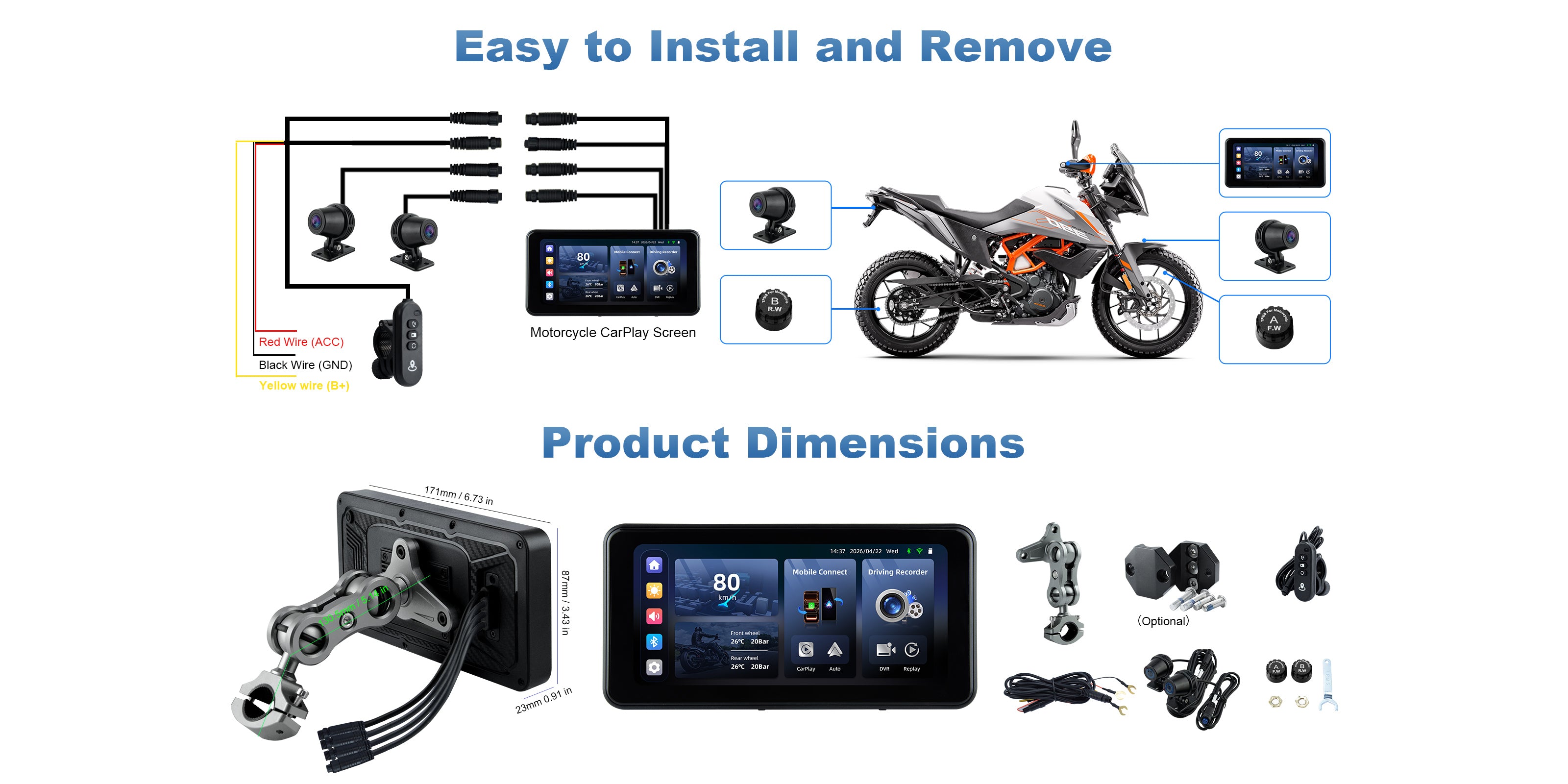 Linkifun MT17B motorcycle navigation screen and dash cam installation guide mobile version