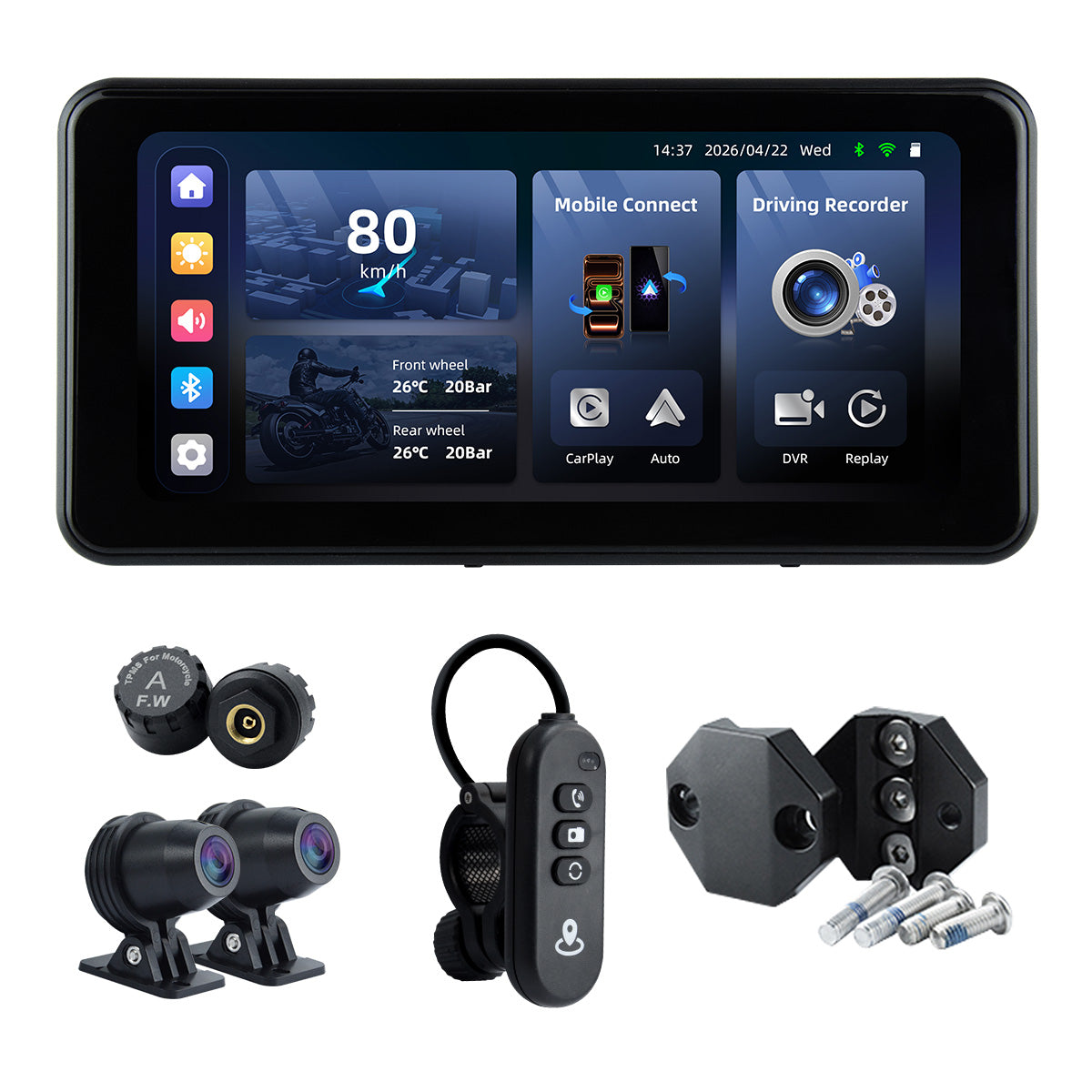 Linkifun™ MT17C 6.25" Motorcycle Dash Cam Display – Wireless CarPlay & Android Auto, DVR, TPMS, Split Screen, Built-in Speaker & Optional Mounting Brackets