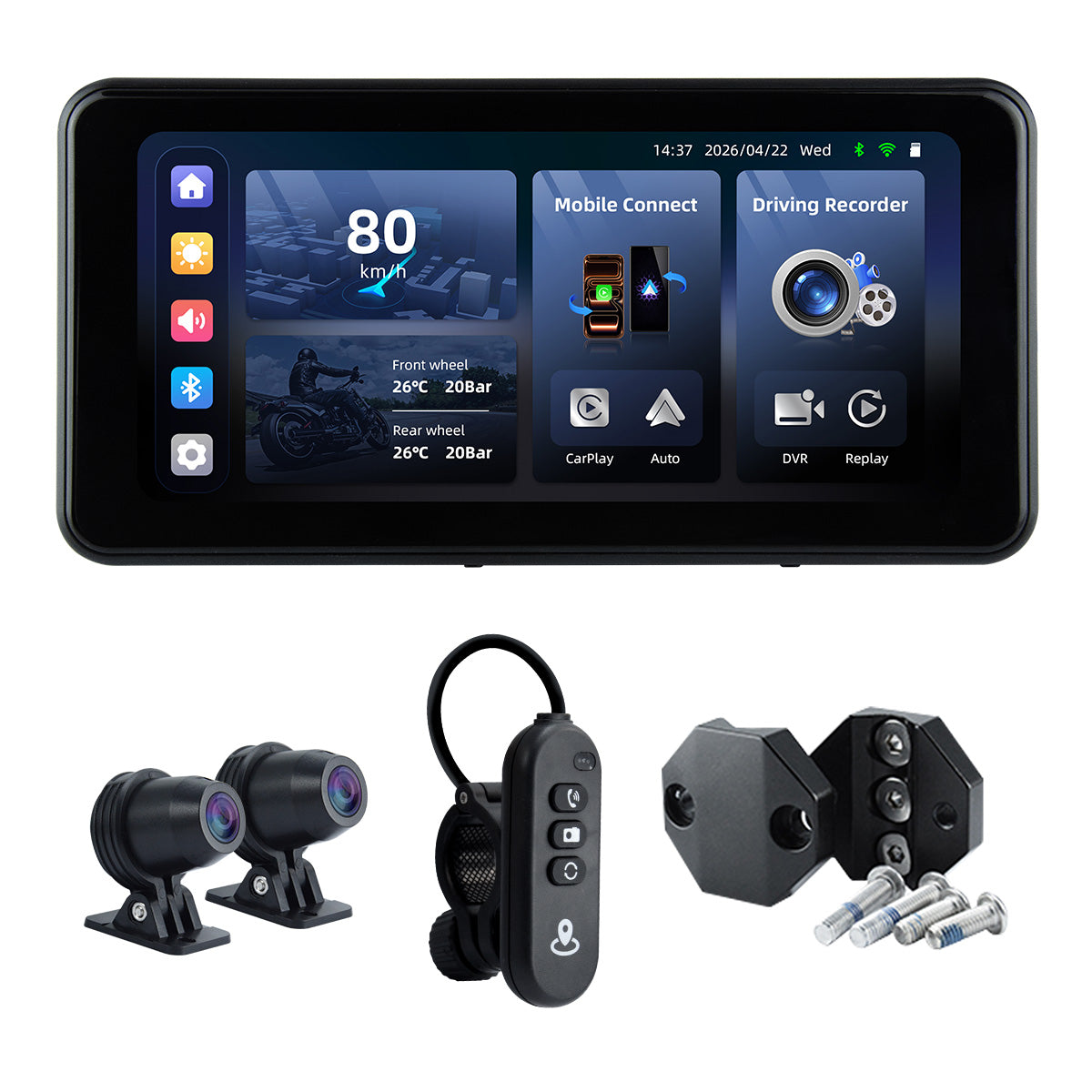 Linkifun™ MT17C 6.25" Motorcycle Dash Cam Display – Wireless CarPlay & Android Auto, DVR, TPMS, Split Screen, Built-in Speaker & Optional Mounting Brackets