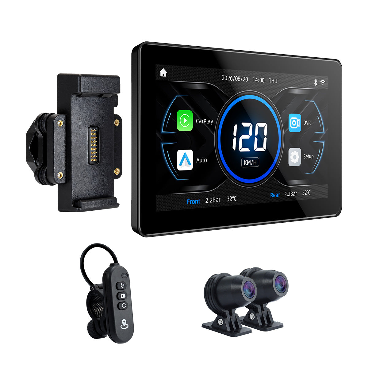Linkifun™ MT18 + Bracket 7" Motorcycle Display – Wireless CarPlay & Android Auto, Dual-Lens DVR, GPS, TPMS & Split-Screen