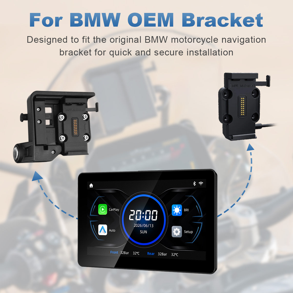 Display per moto Linkifun MT18A da 7,0" per BMW, CarPlay e Android Auto wireless, TPMS, predisposizione alla navigazione OEM