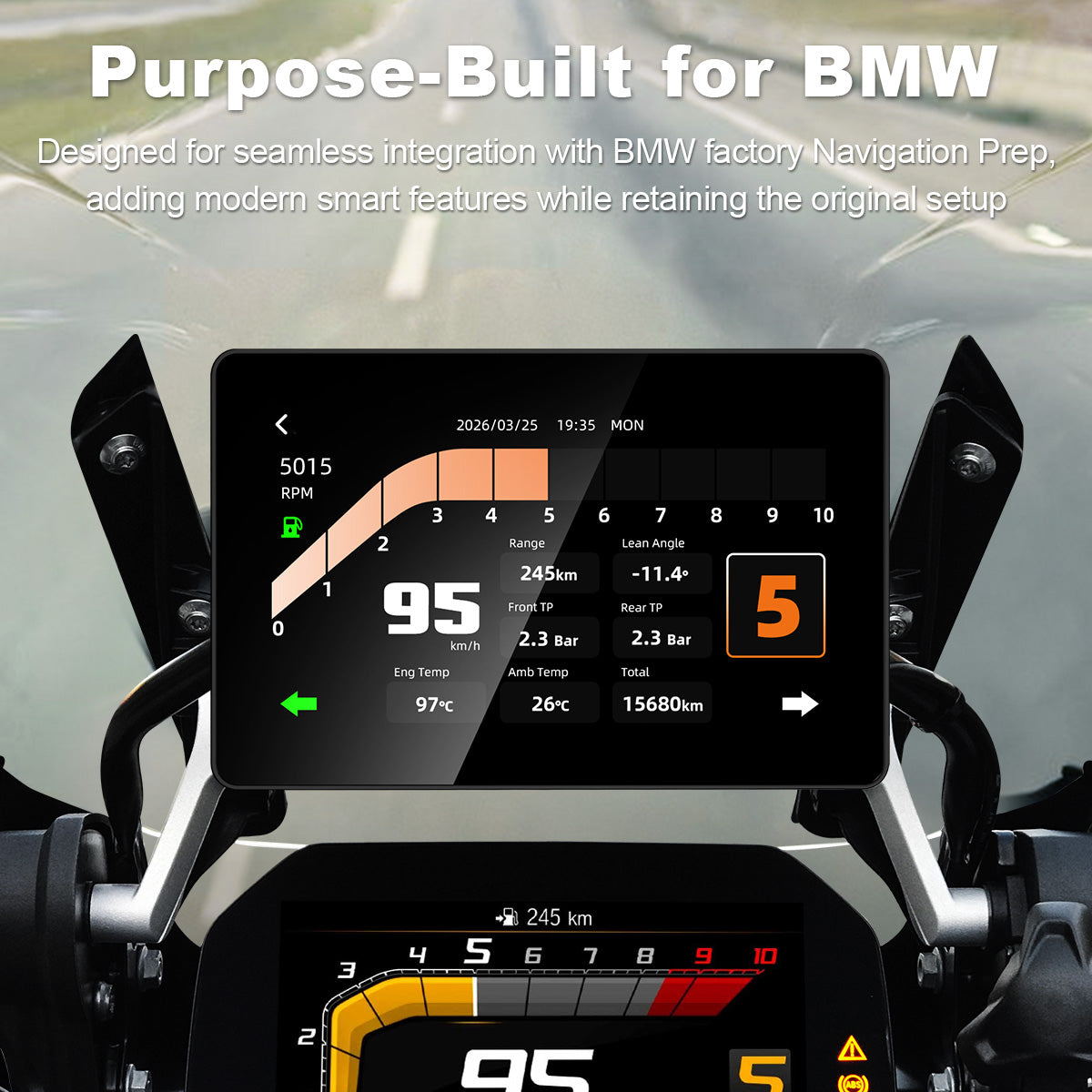 Écran de moto Linkifun MT18A Pro avec DVR 7,0" pour BMW, CarPlay et Android Auto sans fil, molette Wonder Wheel, double DVR 1080P