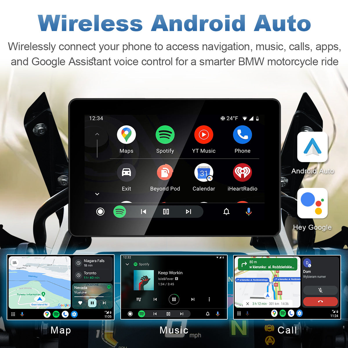 Écran de moto Linkifun MT18A Pro avec DVR 7,0" pour BMW, CarPlay et Android Auto sans fil, molette Wonder Wheel, double DVR 1080P