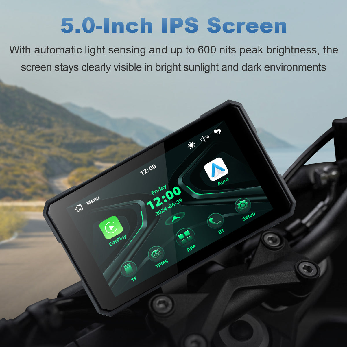 Linkifun™ MT19 5" Smart Motorcycle Display with Wireless CarPlay & Android Auto, Screen Mirroring, Bluetooth 5.0, IP67 Protection, Optional TPMS
