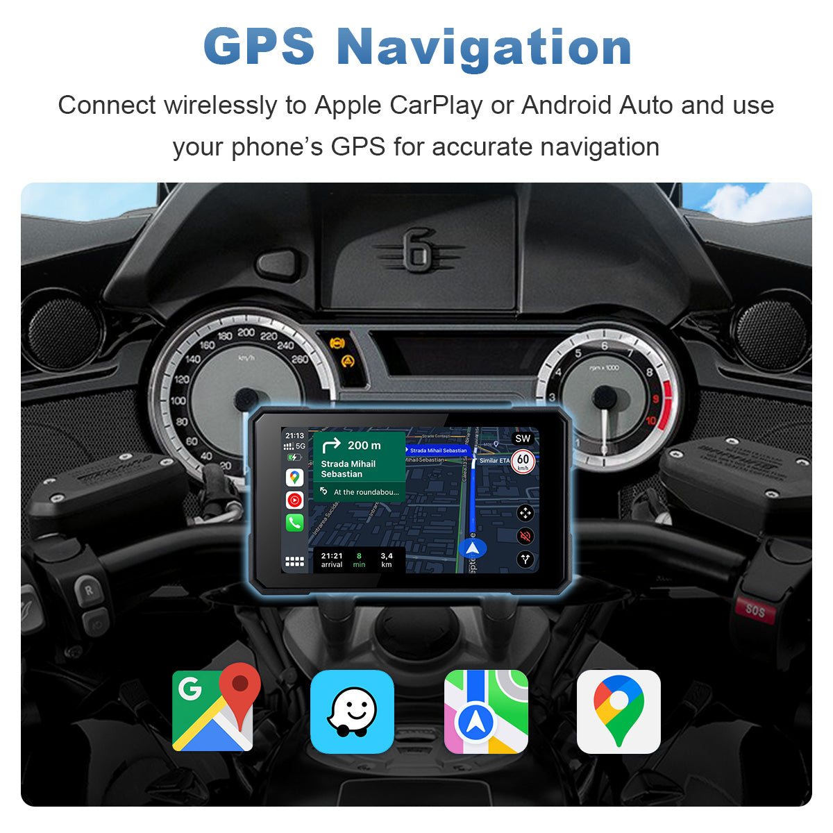 Linkifun™ MT19 5" Smart Motorcycle Display with Wireless CarPlay & Android Auto, Screen Mirroring, Bluetooth 5.0, IP67 Protection, Optional TPMS