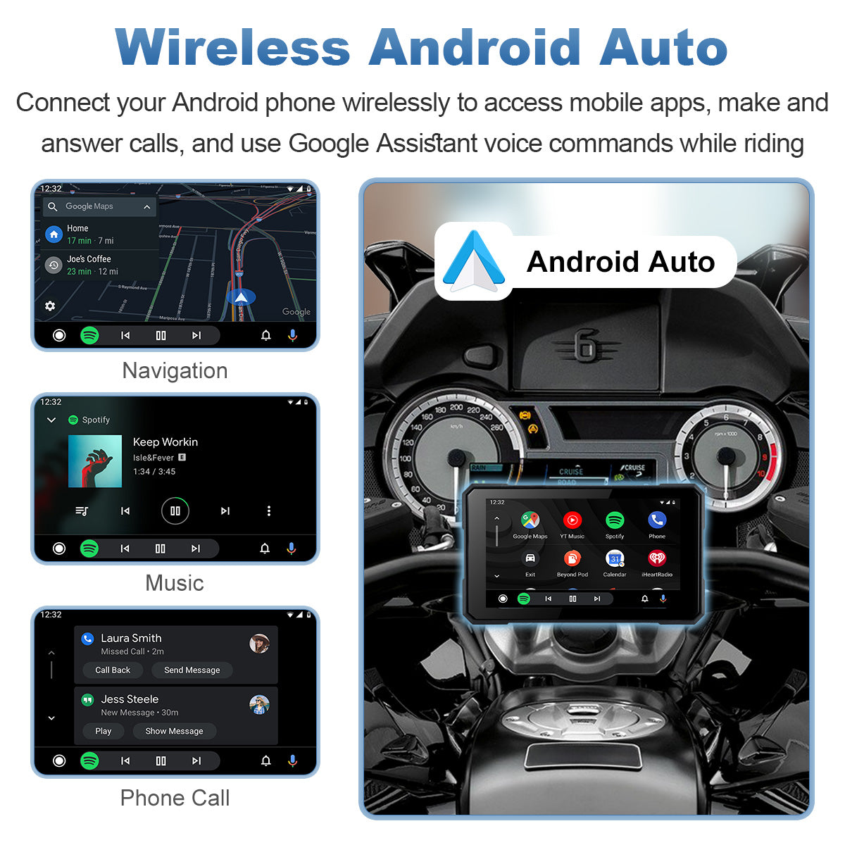 Linkifun™ MT19 5" Smart Motorcycle Display with Wireless CarPlay & Android Auto, Screen Mirroring, Bluetooth 5.0, IP67 Protection, Optional TPMS