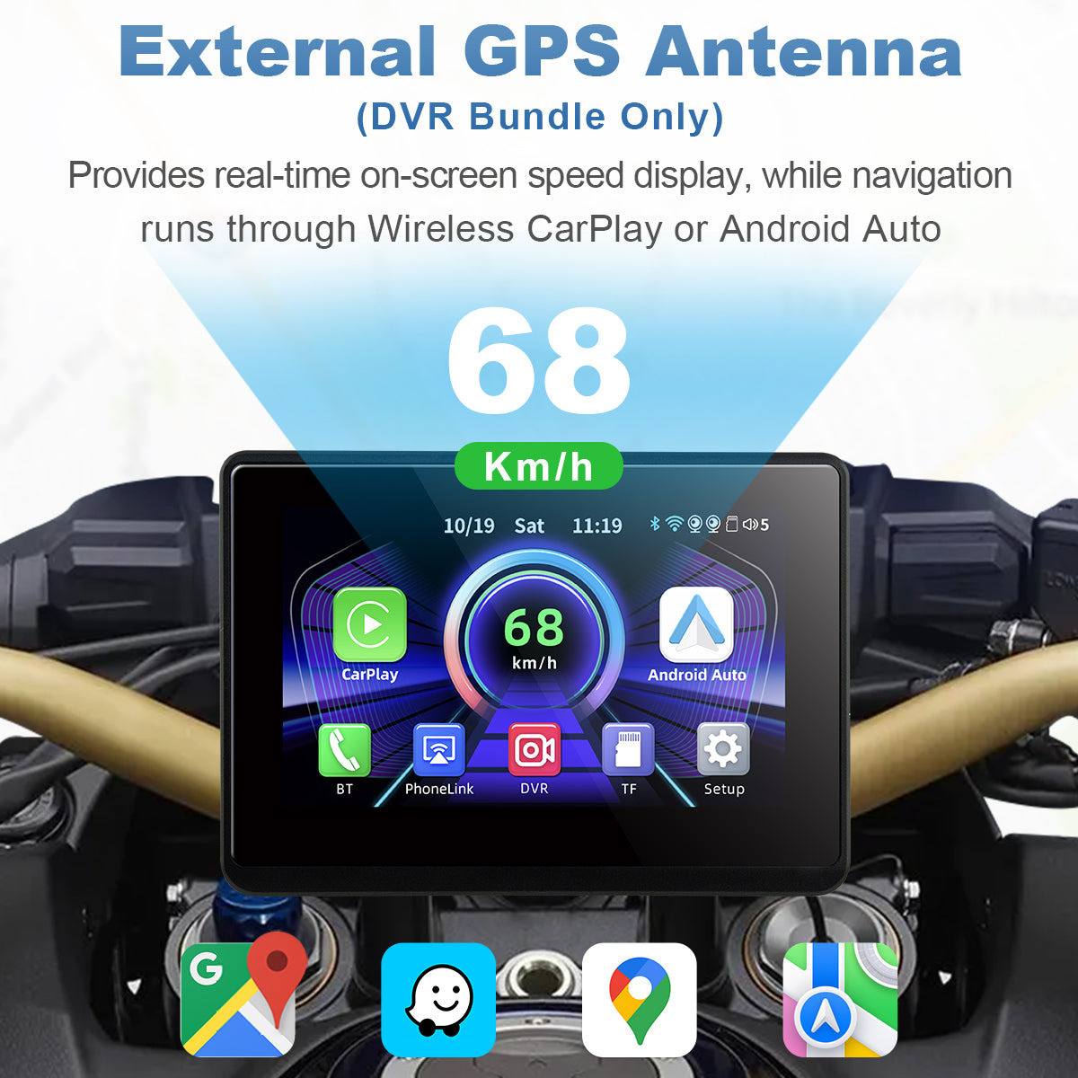 Linkifun™ MT1 / MT1A 5" Motorcycle Navigation Screen with Optional DVR & GPS (Wireless CarPlay, Android Auto, IP67, Screen Mirroring)