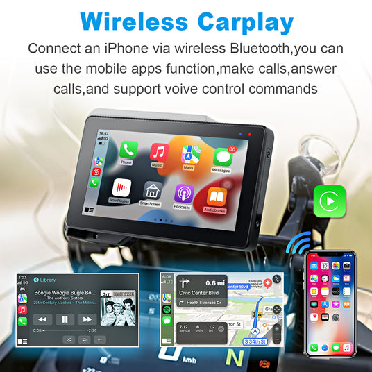 Linkifun MT20/MT30 enables wireless CarPlay via Bluetooth for iPhone users, supporting calls, messages, apps, and Siri voice control.