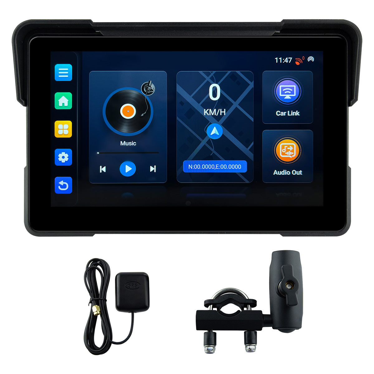 Ecrã de navegação para motociclos Linkifun™ MT21 de 7" com Android 13, CarPlay/Android Auto sem fios, GPS integrado e Wi-Fi