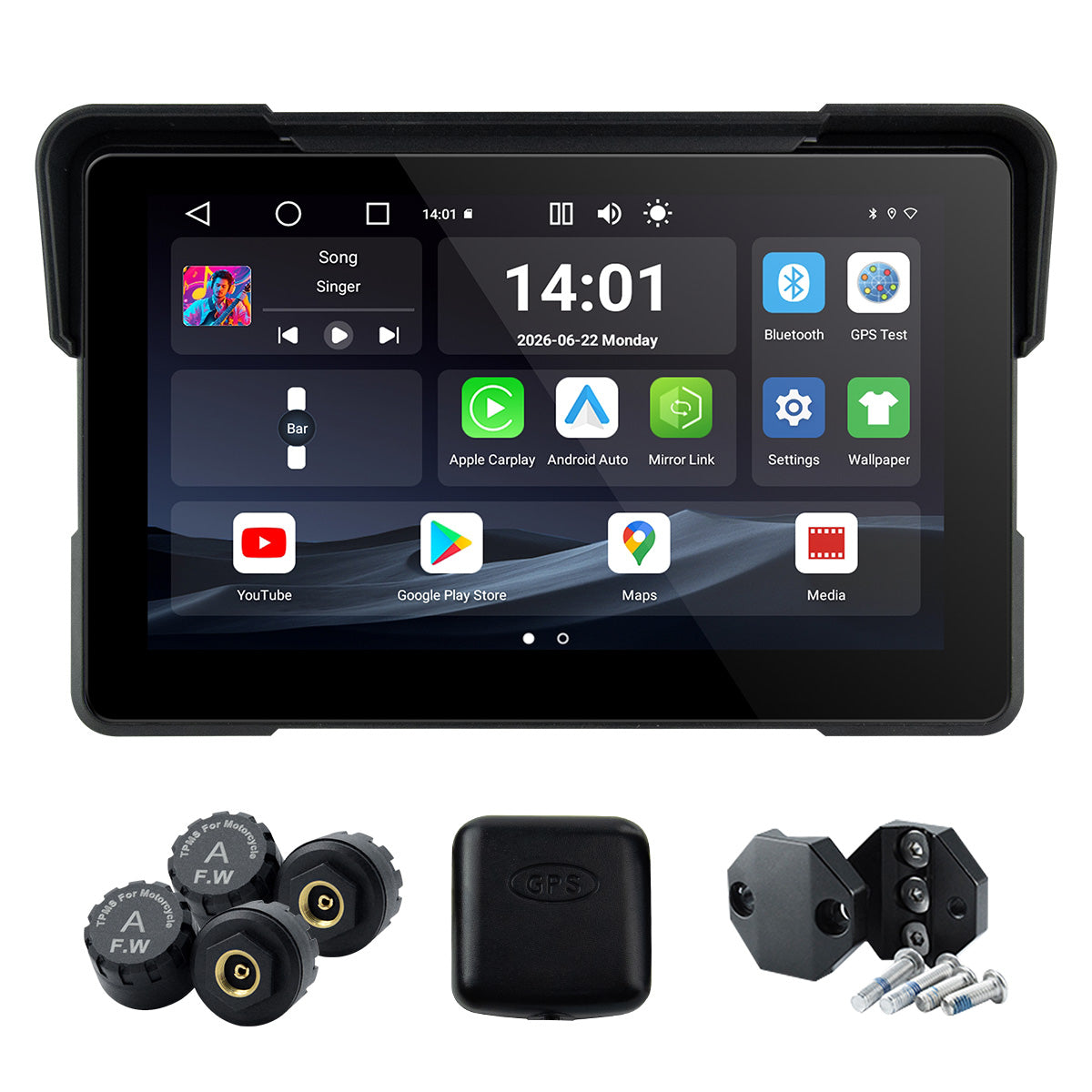 Linkifun™ MT22 7" Android 13 Motorcycle Navigation Screen with Wireless CarPlay & Android Auto, GPS, Auto-Rotation, Google Play, Optional TPMS & IP67