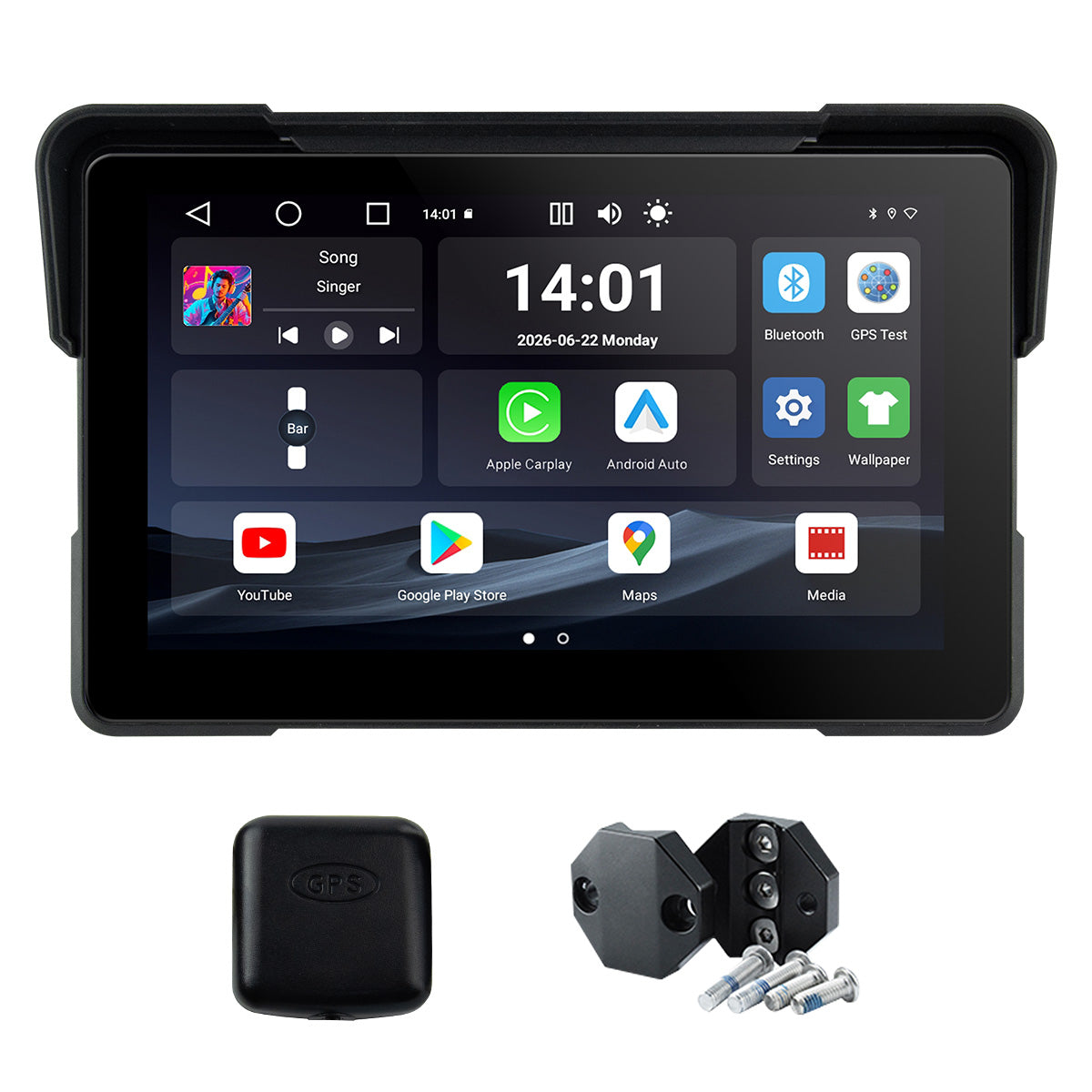 Linkifun™ MT22 7インチ Android 13 オートバイ用ナビゲーションスクリーン(ワイヤレスCarPlay&Android Auto、GPS、自動回転、Google Play対応、オプションのTPMS、IP67)