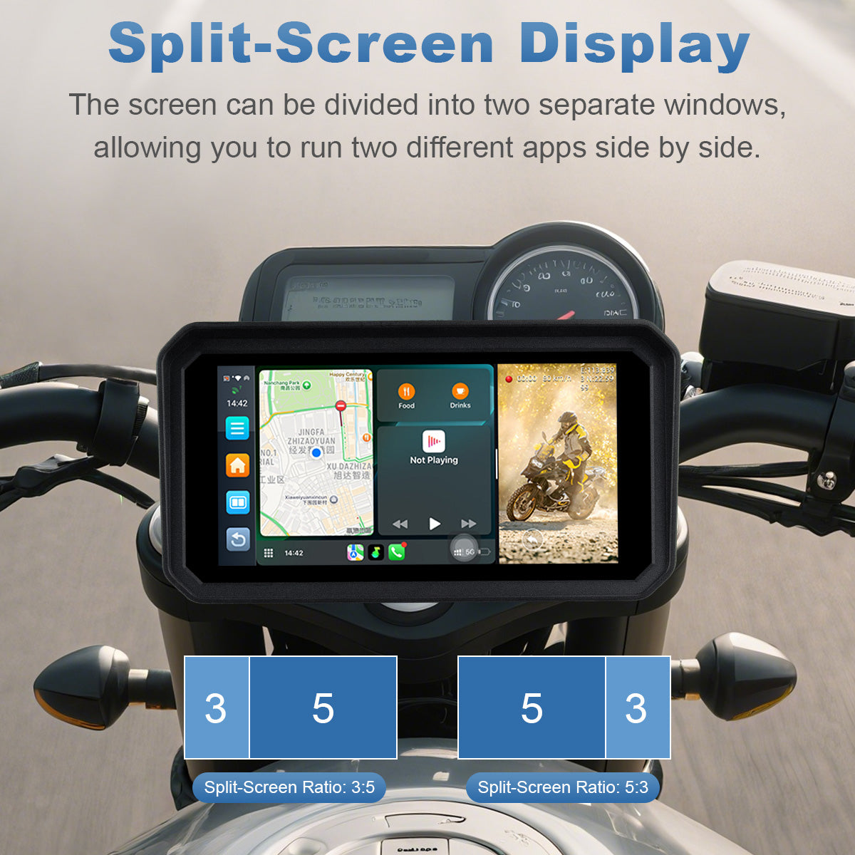Linkifun™ MT23 6" Motorcycle Dash Cam with Wireless CarPlay/Android Auto, Android 14, SIM Support, TPMS, Odometer, GPS, DVR, Magnetic Mount