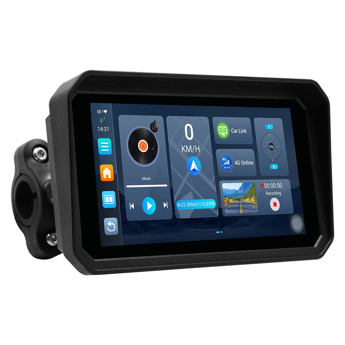 Linkifun™ MT23 6" Motorcycle Dash Cam with Wireless CarPlay/Android Auto, Android 14, SIM Support, TPMS, Odometer, GPS, DVR, Magnetic Mount