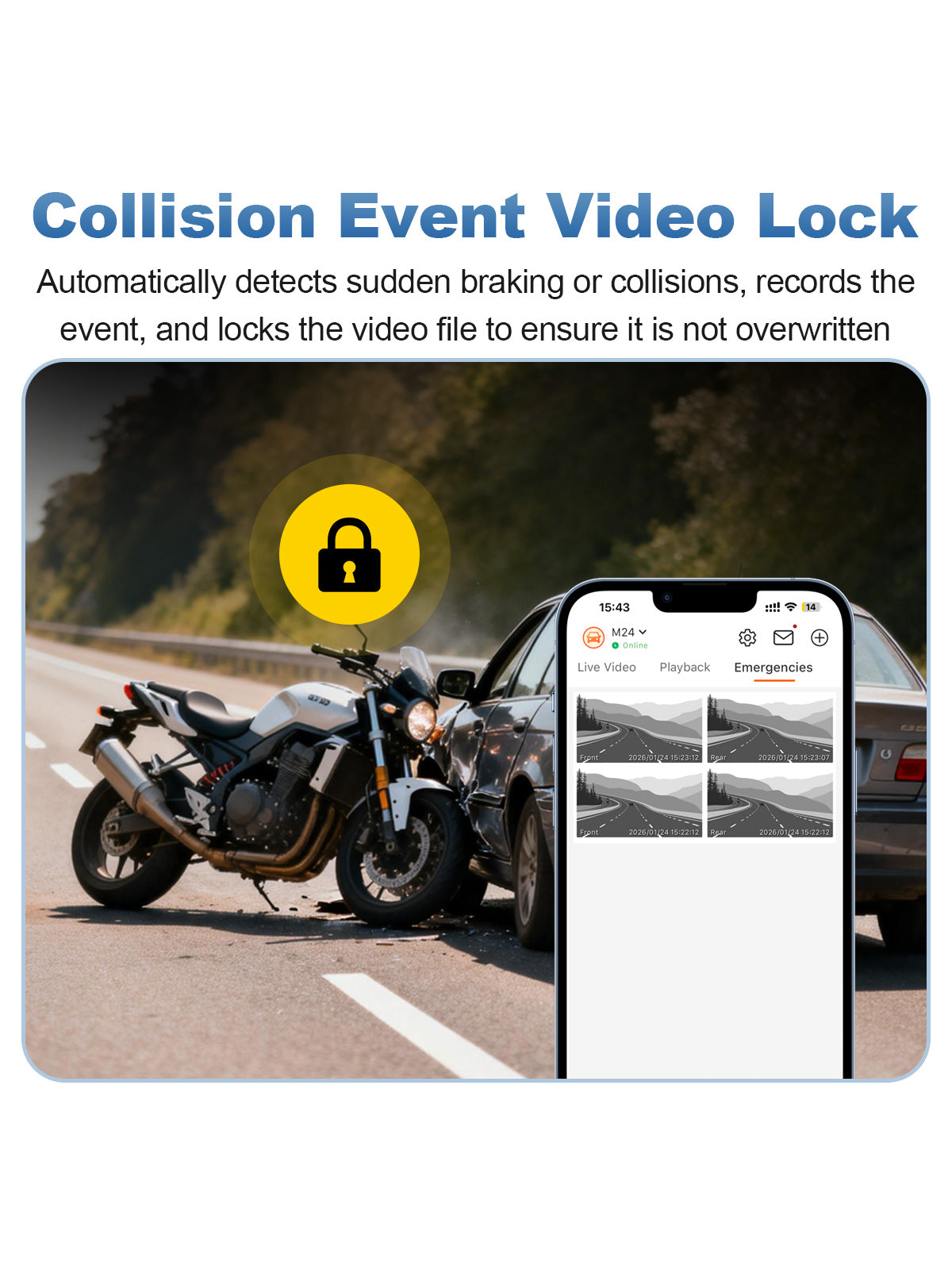 Linkifun MT24 7 inch 4G motorcycle dash cam navigation screen collision event video lock feature