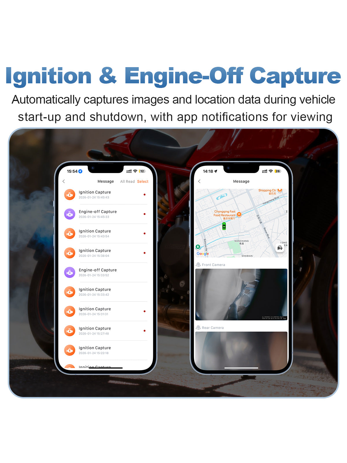 Linkifun MT24 7 inch 4G motorcycle dash cam navigation screen ignition start engine off capture with app notification