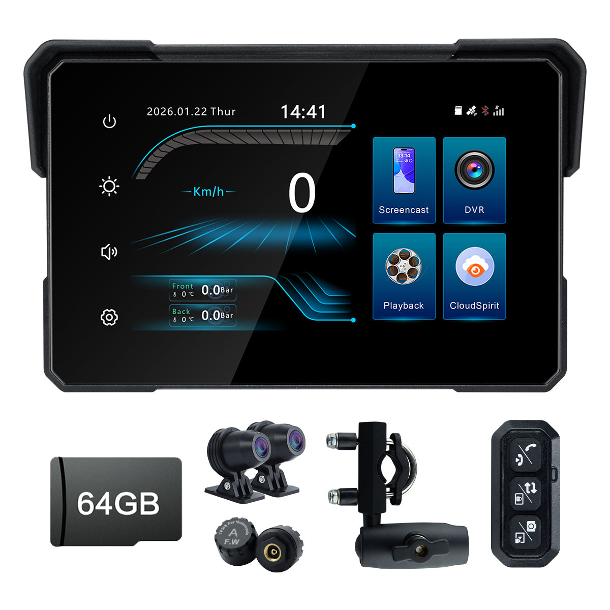 Linkifun™ MT24 7" 4G Motorcycle Smart Display – Wireless CarPlay & Android Auto, Remote Live Streaming, GPS, DVR & TPMS