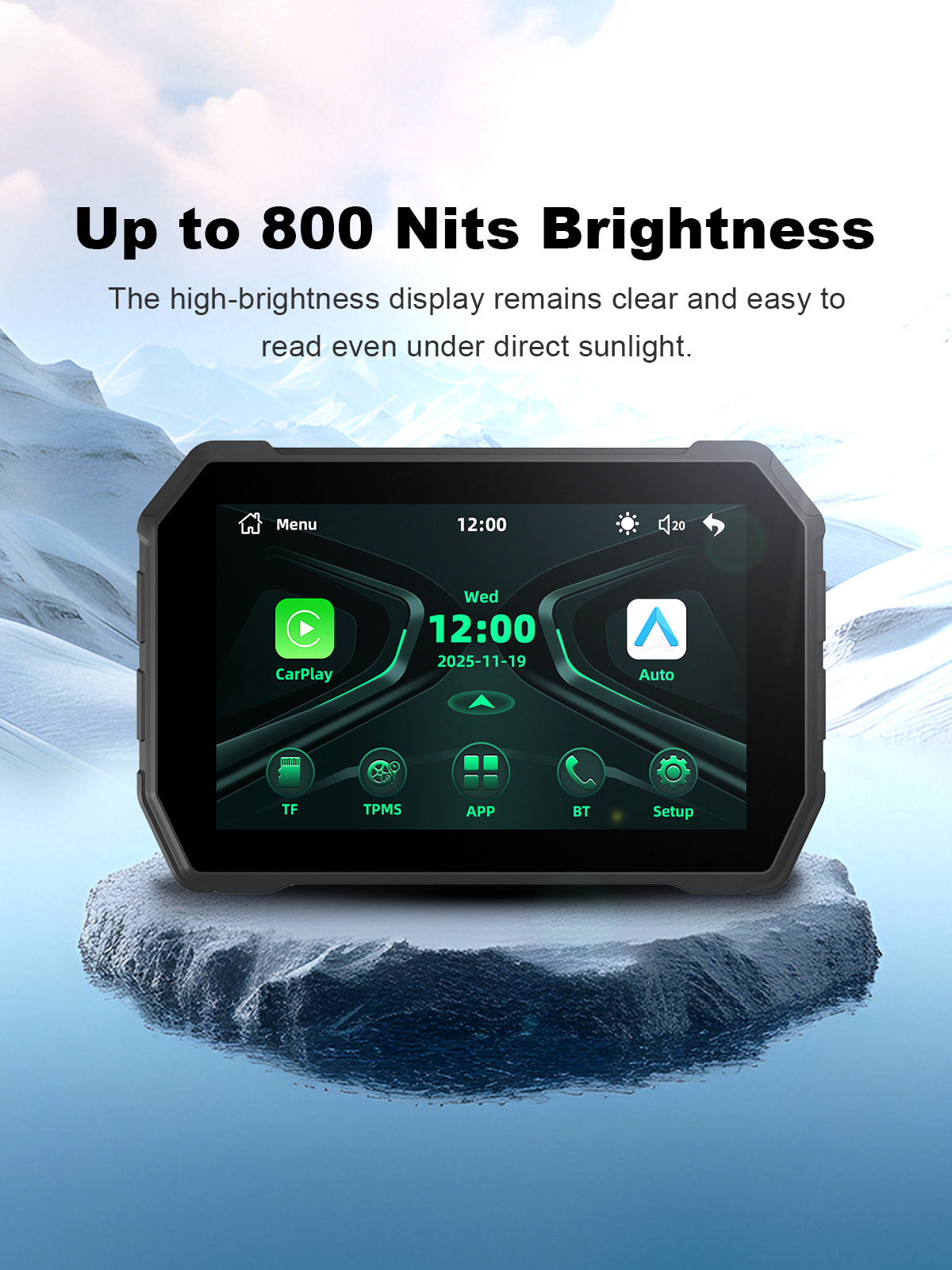 Linkifun MT2B 5 inch motorcycle navigation screen with 800 nit bright display for clear sunlight visibility