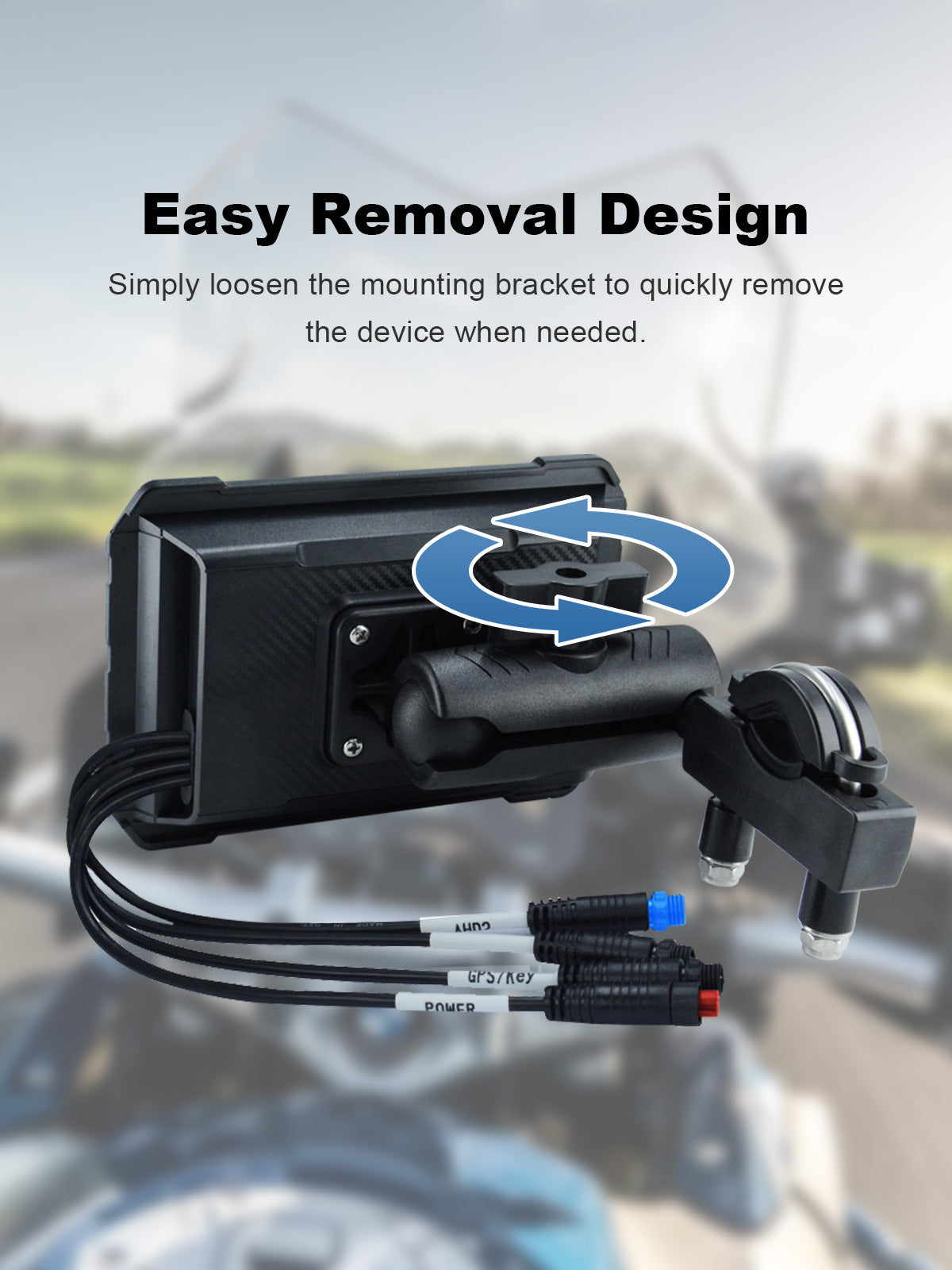 Linkifun MT2B 5 inch motorcycle navigation screen with easy-release mounting bracket for quick installation and removal