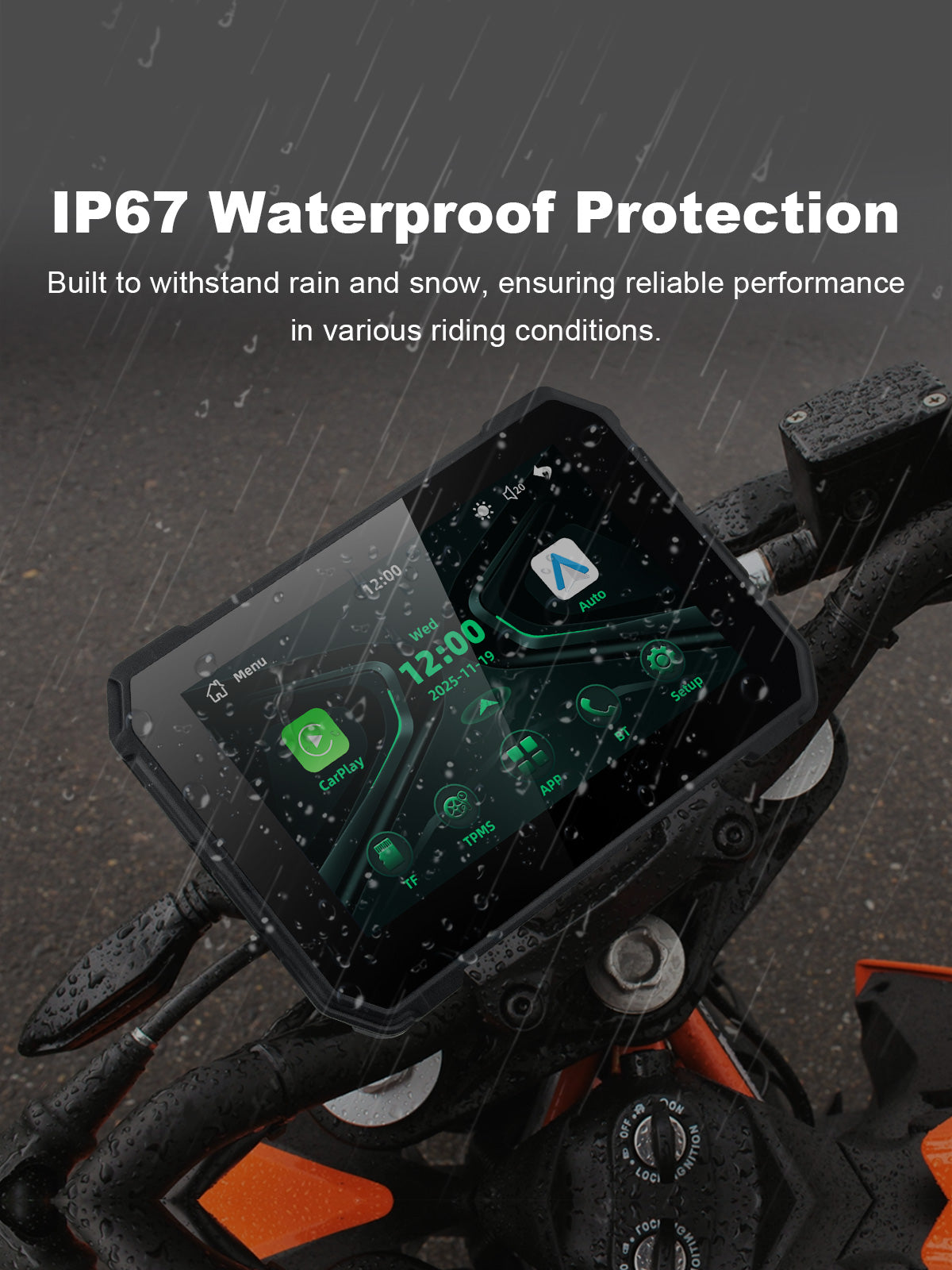 Linkifun MT2B 5 inch motorcycle navigation screen with IP67 waterproof and dustproof protection for all-weather riding