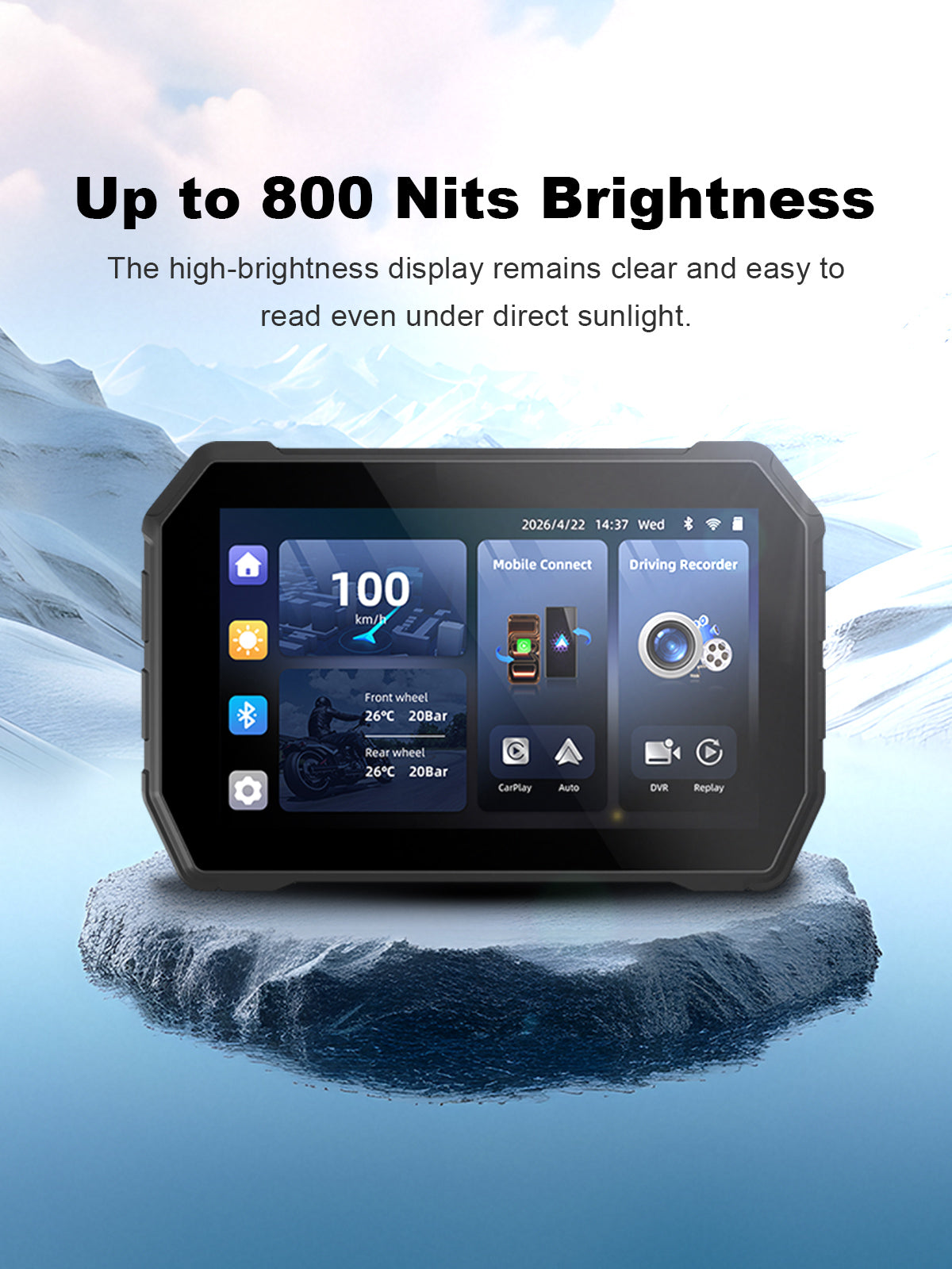 Linkifun MT2B-DVR 5 inch motorcycle navigation screen with 800 nit sunlight-readable display for navigation and DVR camera viewing