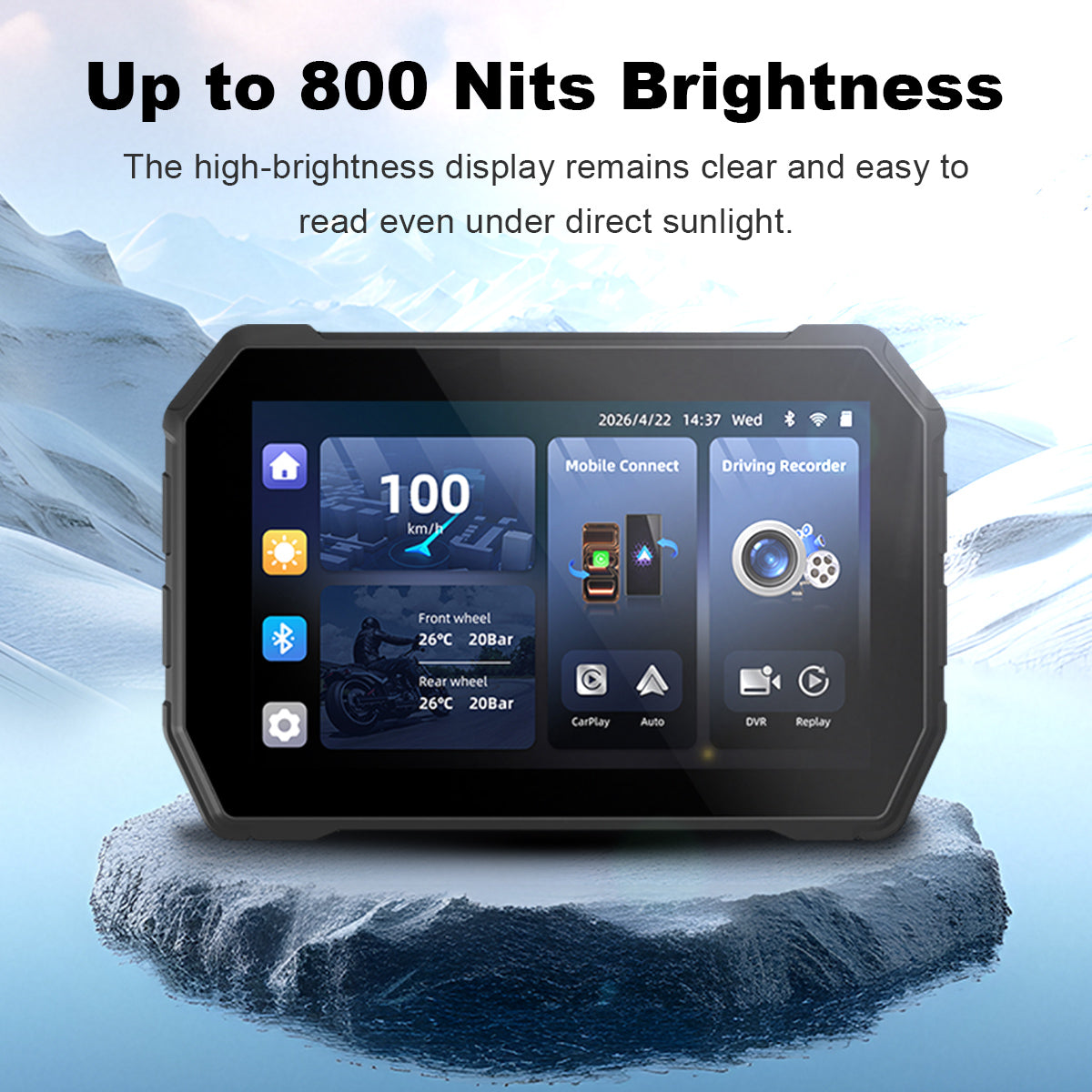 Linkifun™ MT2B+DVR 5" Motorcycle Navigation Screen with Wireless CarPlay, Android Auto, DVR Recording, Optional TPMS & IP67 Waterproof