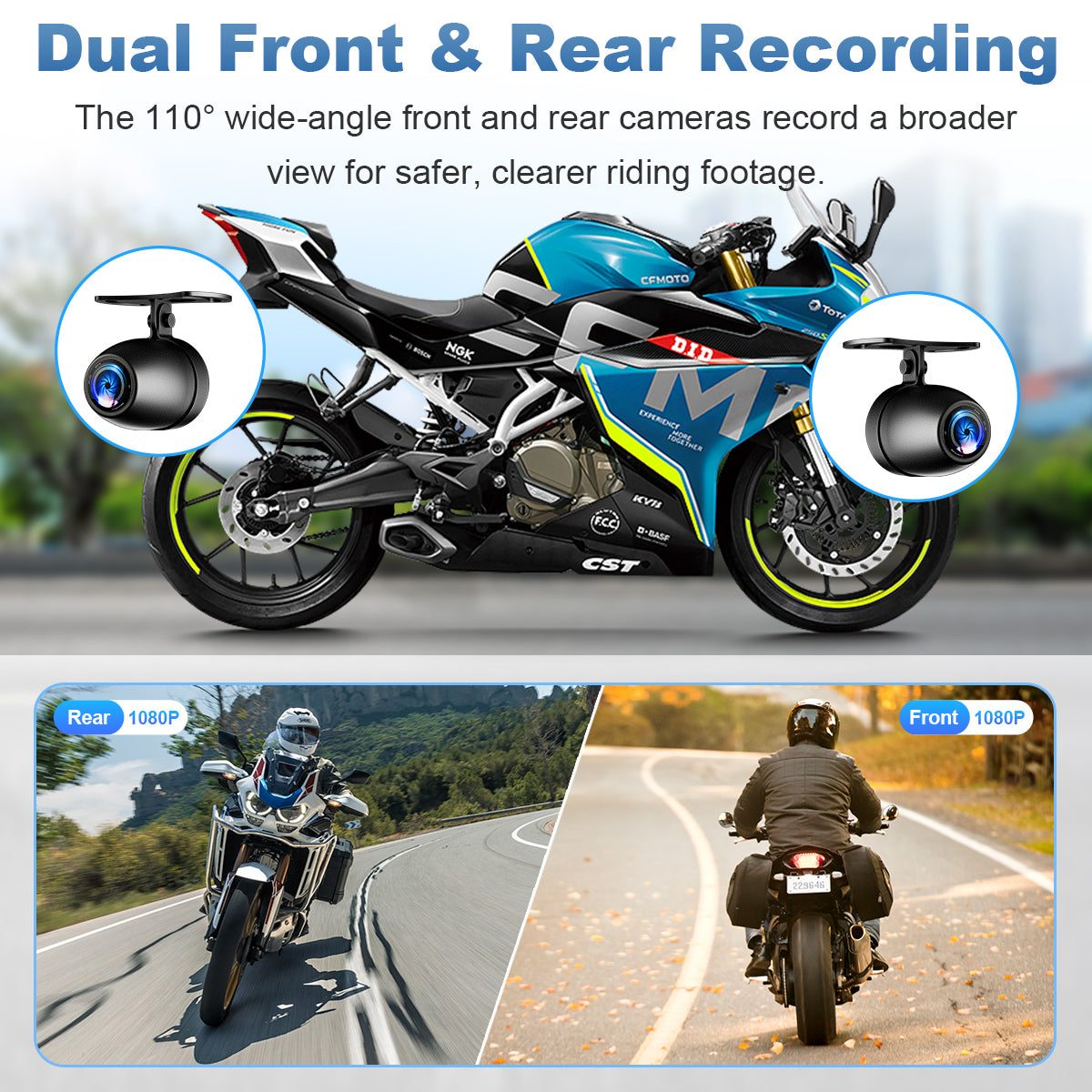 Linkifun™ MT2B+DVR 5" Motorcycle Navigation Screen with Wireless CarPlay, Android Auto, DVR Recording, Optional TPMS & IP67 Waterproof