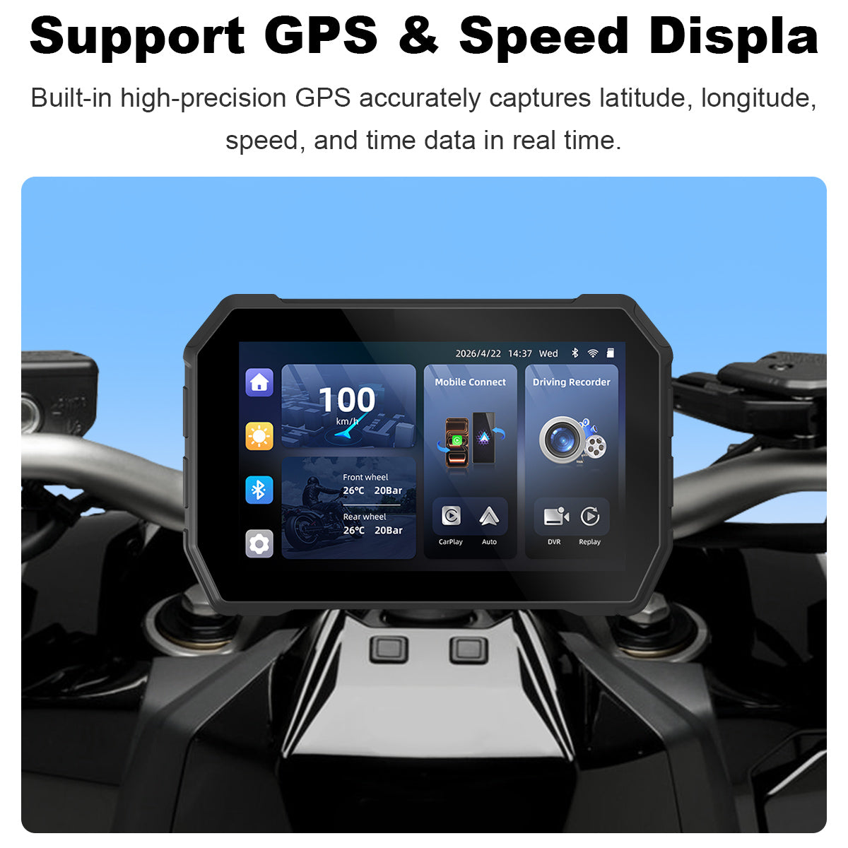 Linkifun™ MT2B+DVR 5" Motorcycle Navigation Screen with Wireless CarPlay, Android Auto, DVR Recording, Optional TPMS & IP67 Waterproof