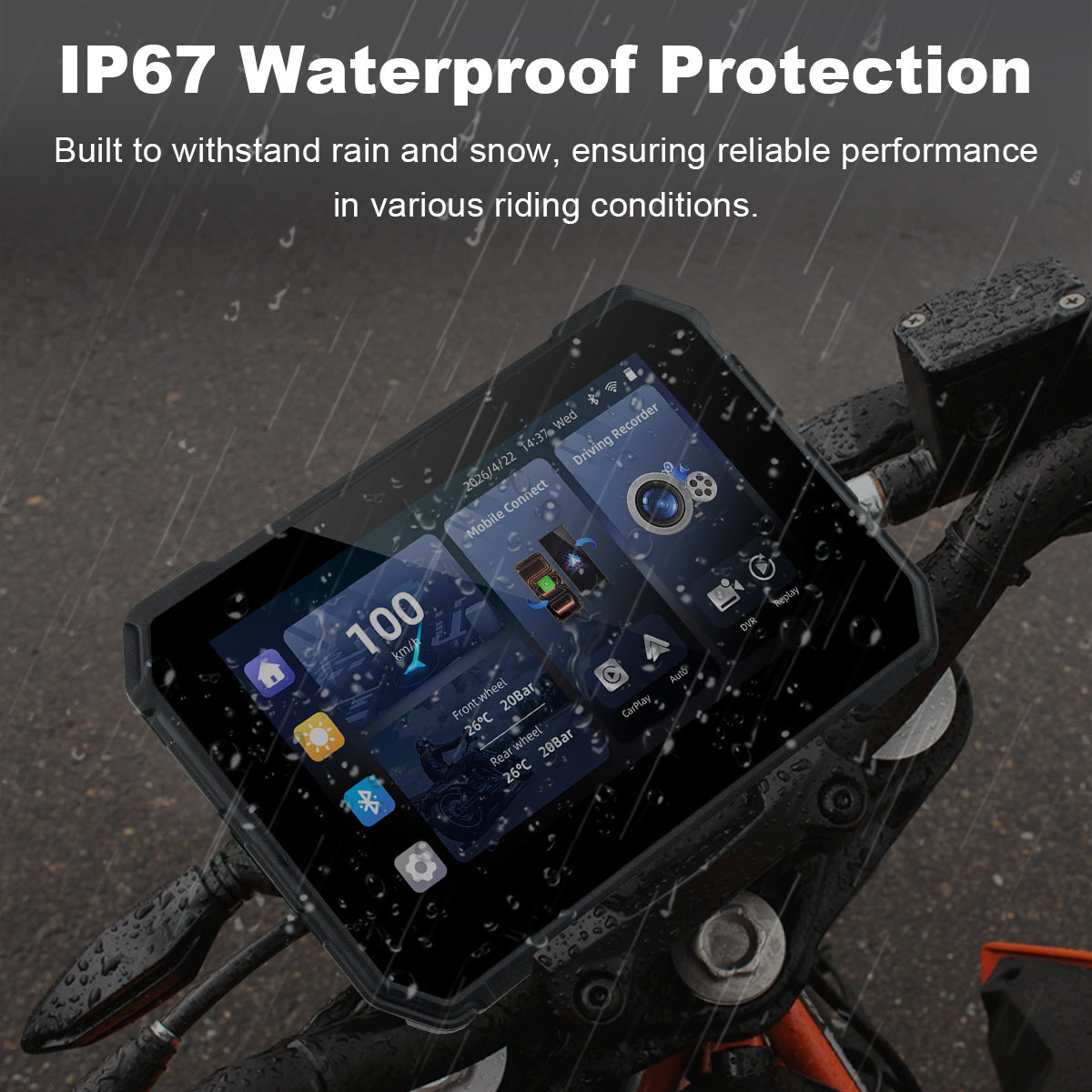 Linkifun™ MT2B+DVR 5" Motorcycle Navigation Screen with Wireless CarPlay, Android Auto, DVR Recording, Optional TPMS & IP67 Waterproof