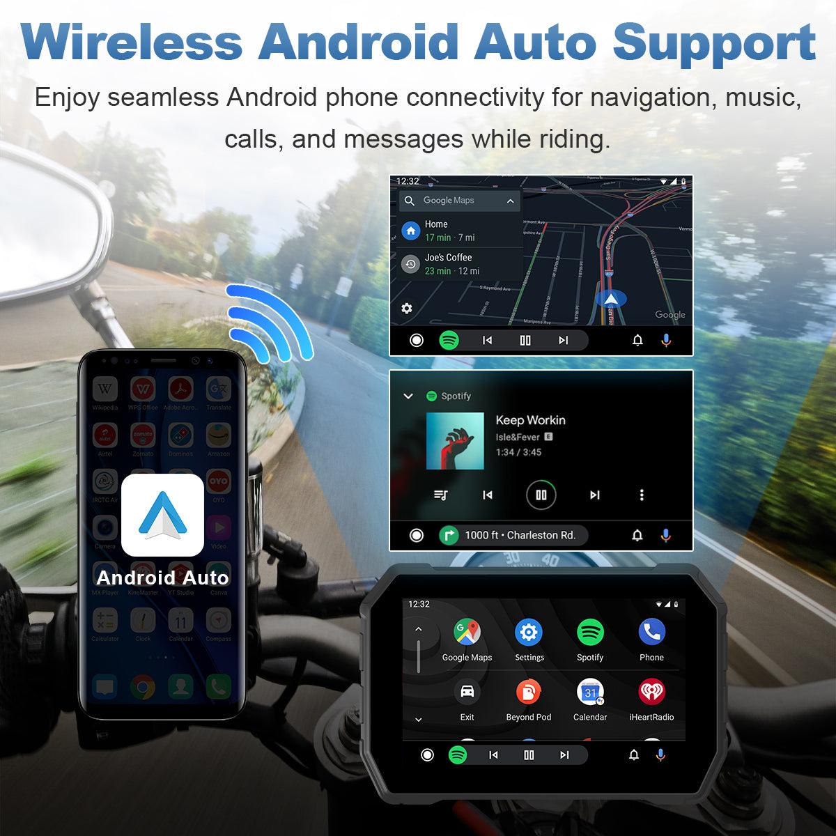 Linkifun™ MT2B+DVR 5" Motorcycle Navigation Screen with Wireless CarPlay, Android Auto, DVR Recording, Optional TPMS & IP67 Waterproof