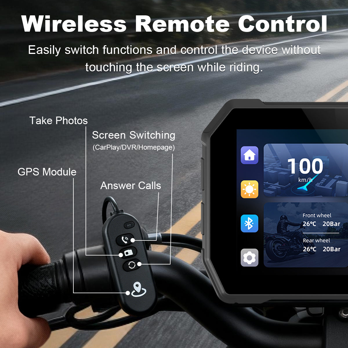 Linkifun™ MT2B+DVR 5" Motorcycle Navigation Screen with Wireless CarPlay, Android Auto, DVR Recording, Optional TPMS & IP67 Waterproof
