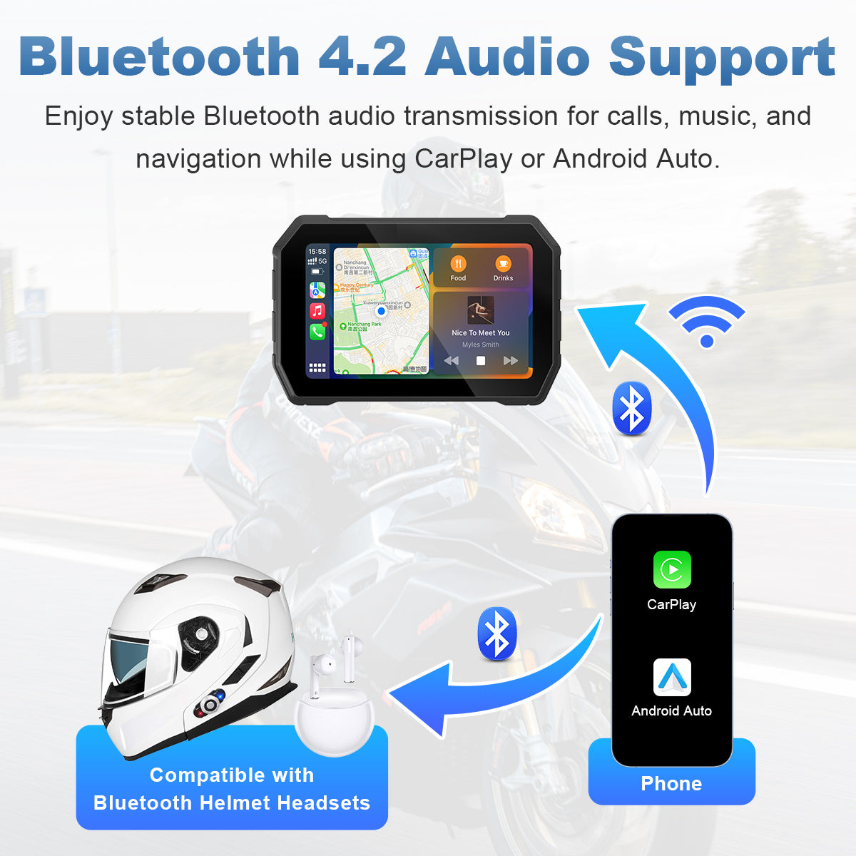 Linkifun™ MT2C 5" Motorcycle Navigation Screen with Wireless CarPlay & Android Auto, Portrait & Landscape Mode, Single Bluetooth, Optional TPMS