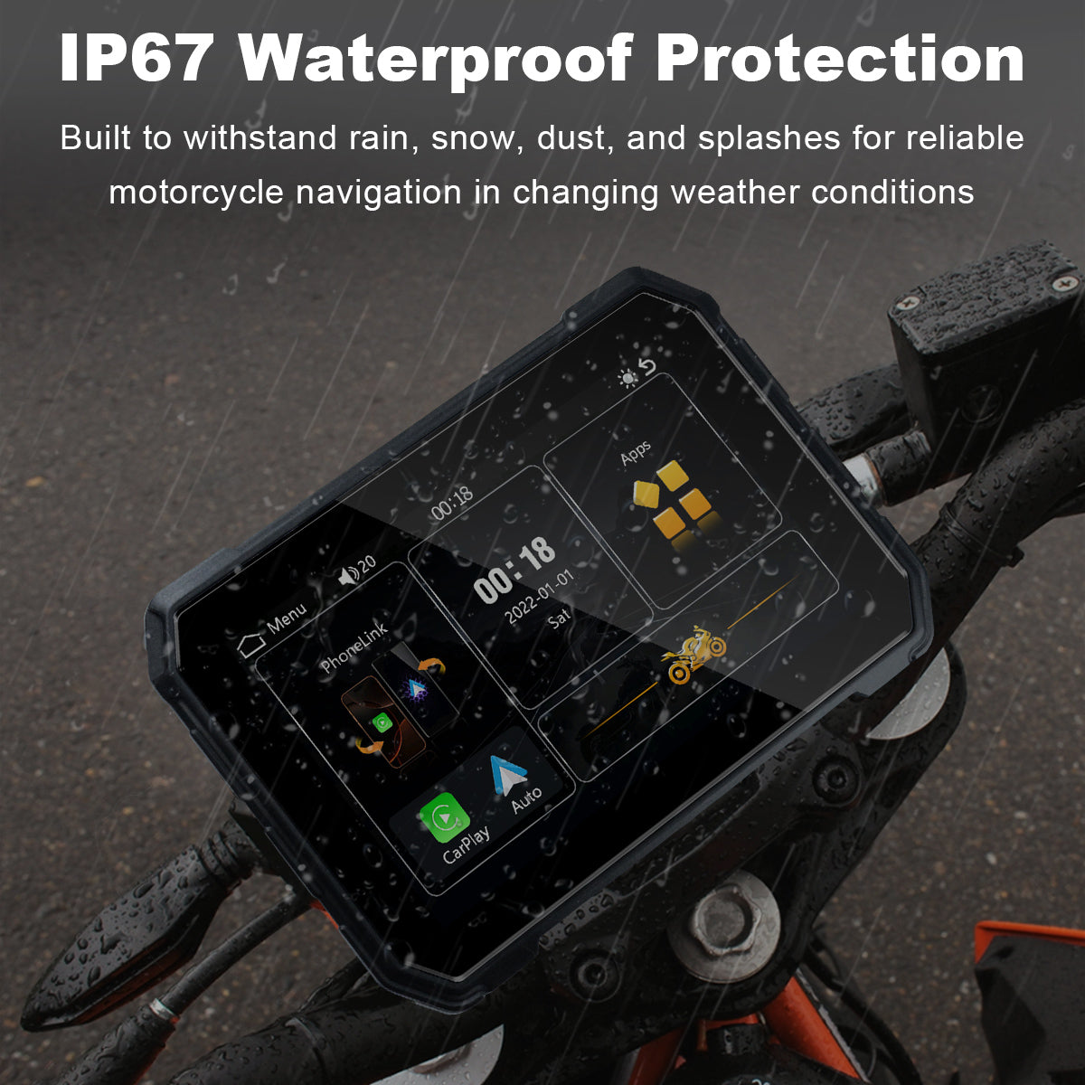 Linkifun™ MT2C 5" Motorcycle Navigation Screen with Wireless CarPlay & Android Auto, Portrait & Landscape Mode, Single Bluetooth, Optional TPMS