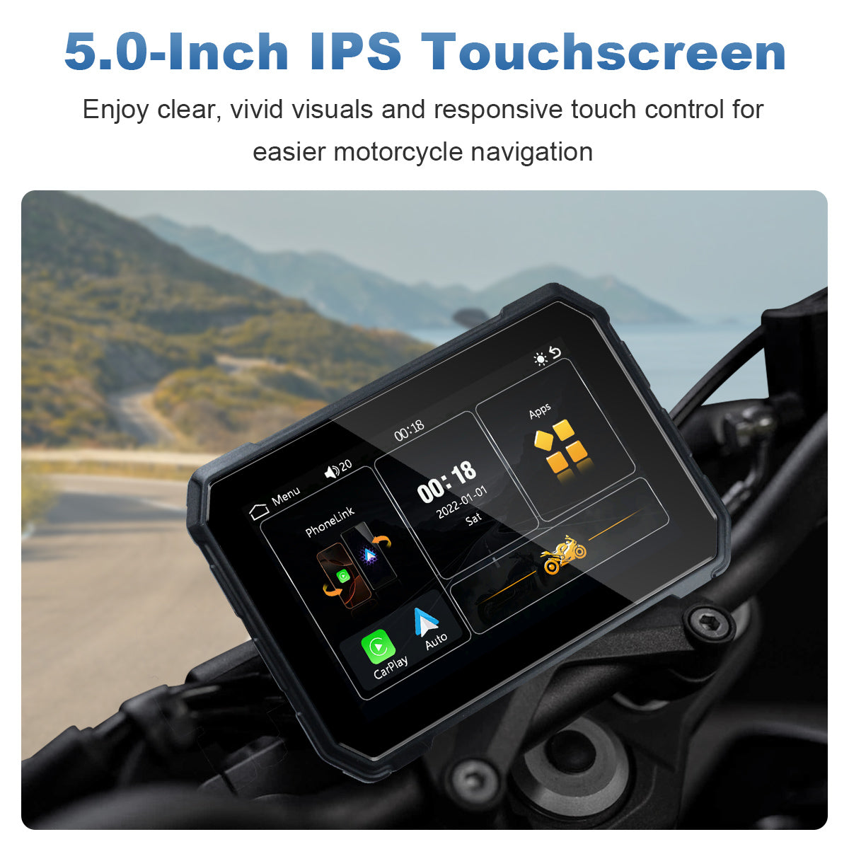 Linkifun™ MT2C 5" Motorcycle Navigation Screen with Wireless CarPlay & Android Auto, Portrait & Landscape Mode, Single Bluetooth, Optional TPMS