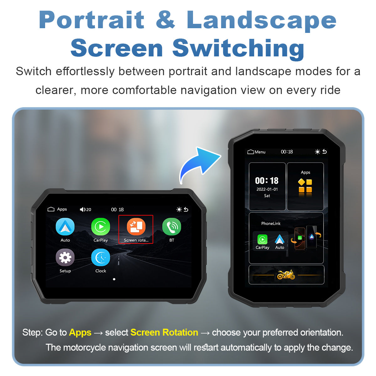 Linkifun™ MT2C 5" Motorcycle Navigation Screen with Wireless CarPlay & Android Auto, Portrait & Landscape Mode, Single Bluetooth, Optional TPMS