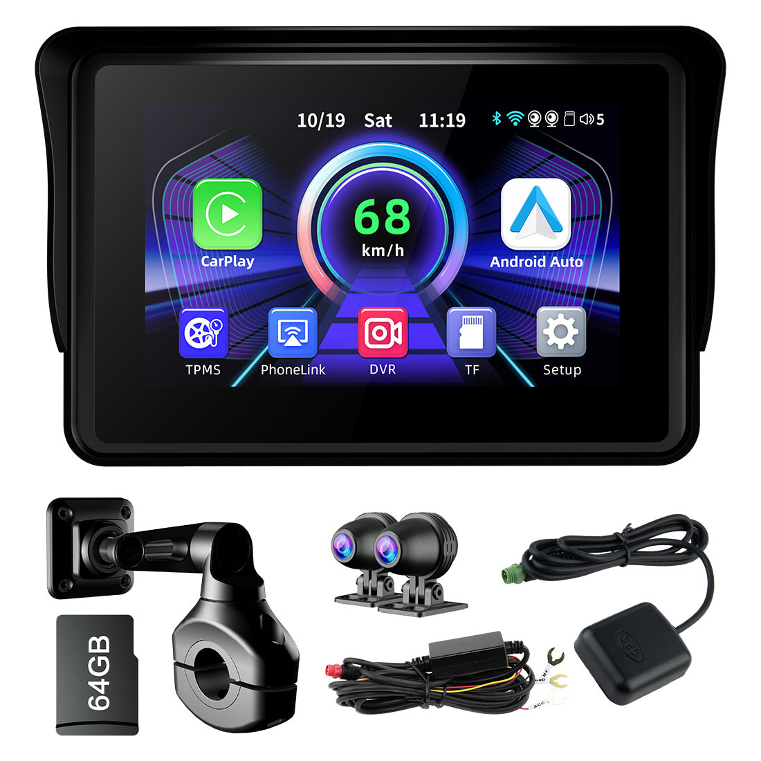 Linkifun™ MT3 5" Motorcycle Screen with Wireless CarPlay/Android Auto, Quick Release & Optional DVR (BMW & Universal)