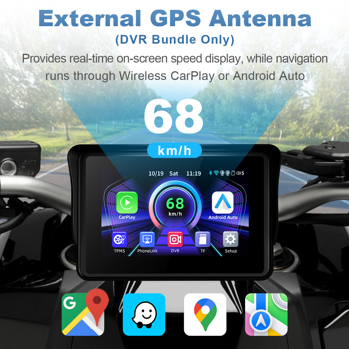 Linkifun™ MT3 5" Motorcycle Screen with Wireless CarPlay/Android Auto, Quick Release & Optional DVR (BMW & Universal)