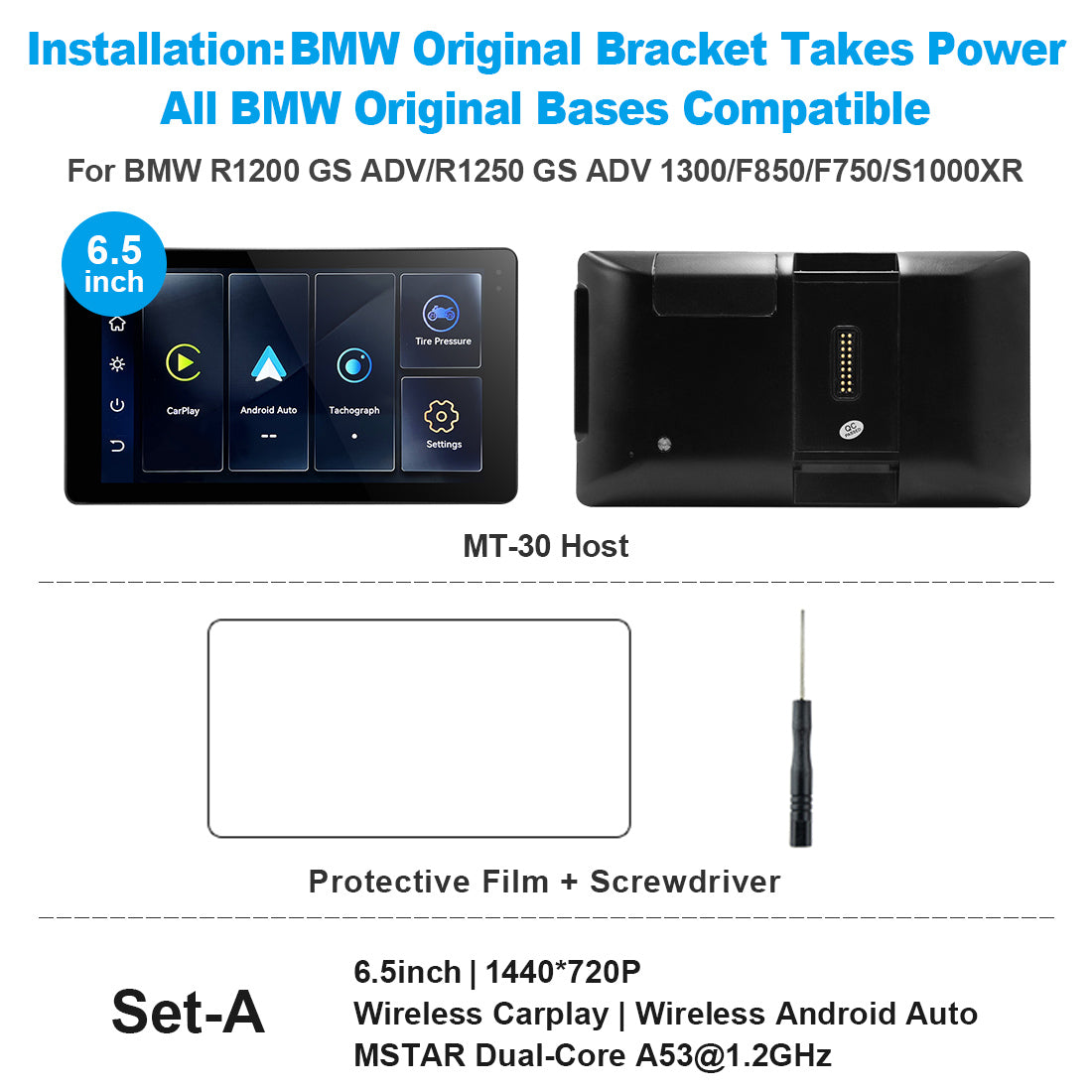 Linkifun™ MT20/MT30 5.5"/6.5" Wireless CarPlay Android Auto Dashboard Navigation Screen with DVR – Special for BMW Motorcycles