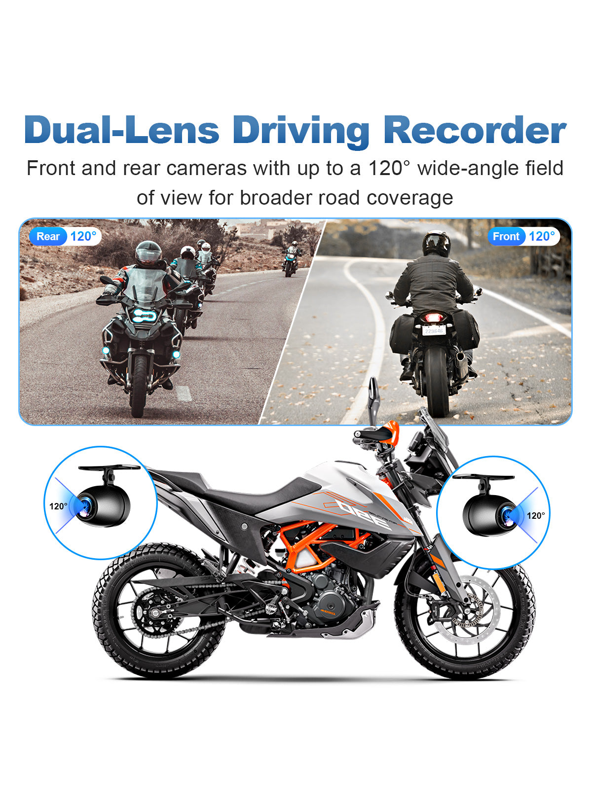 Linkifun MT3B universal bracket motorcycle dash cam navigation screen with DVR GPS dual lens 120 degree cameras