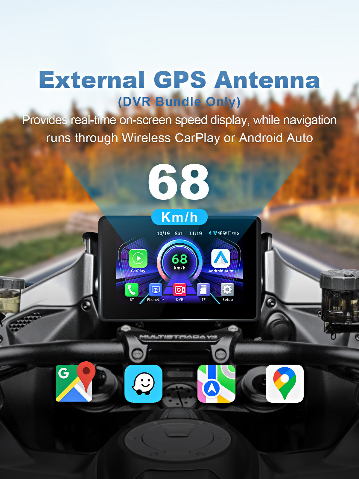Linkifun MT3B universal bracket motorcycle navigation screen with DVR GPS external GPS antenna speed display