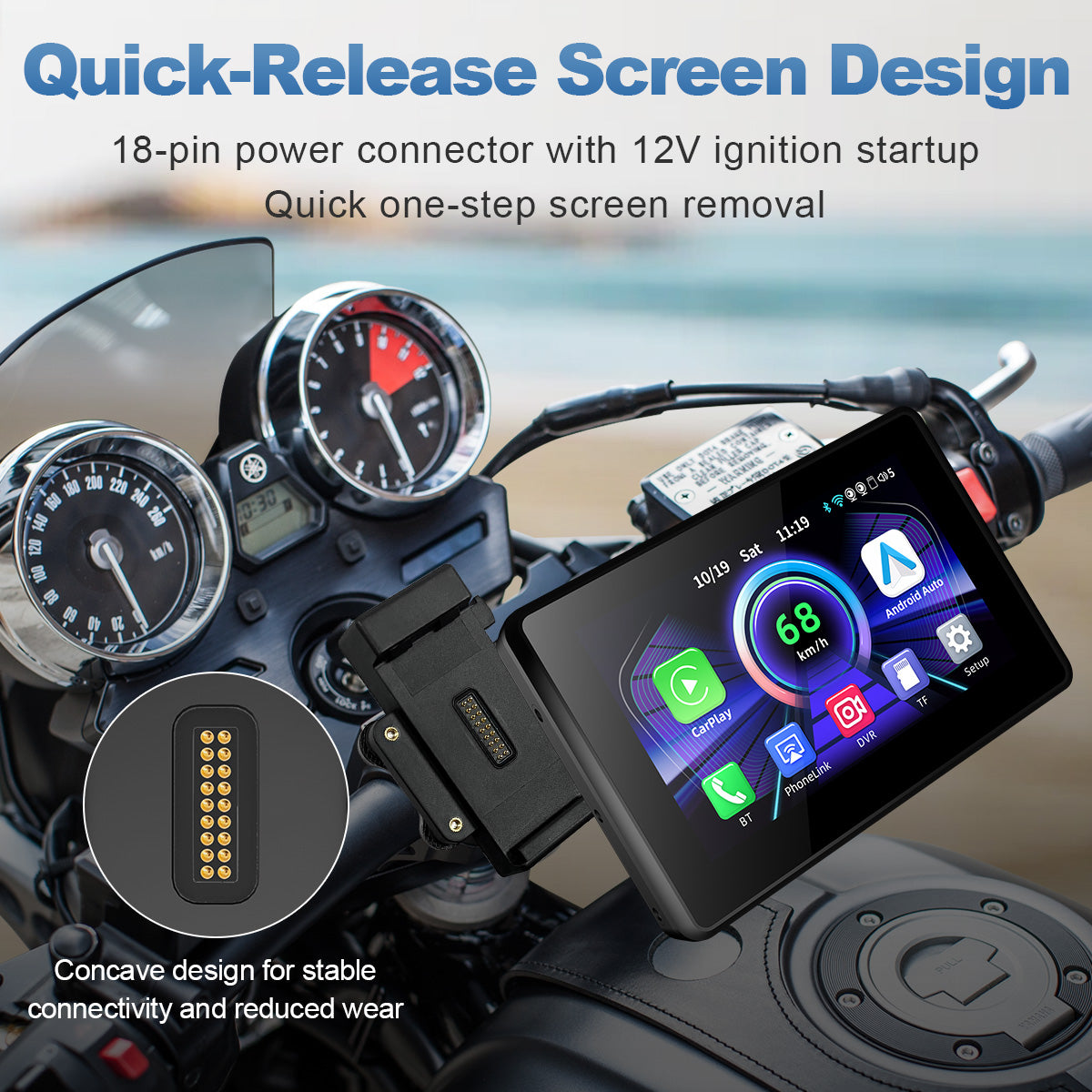 Linkifun™ MT3B + Bracket 5" Motorcycle Navigation Screen – Wireless CarPlay & Android Auto, Screen Mirroring, Optional DVR & GPS