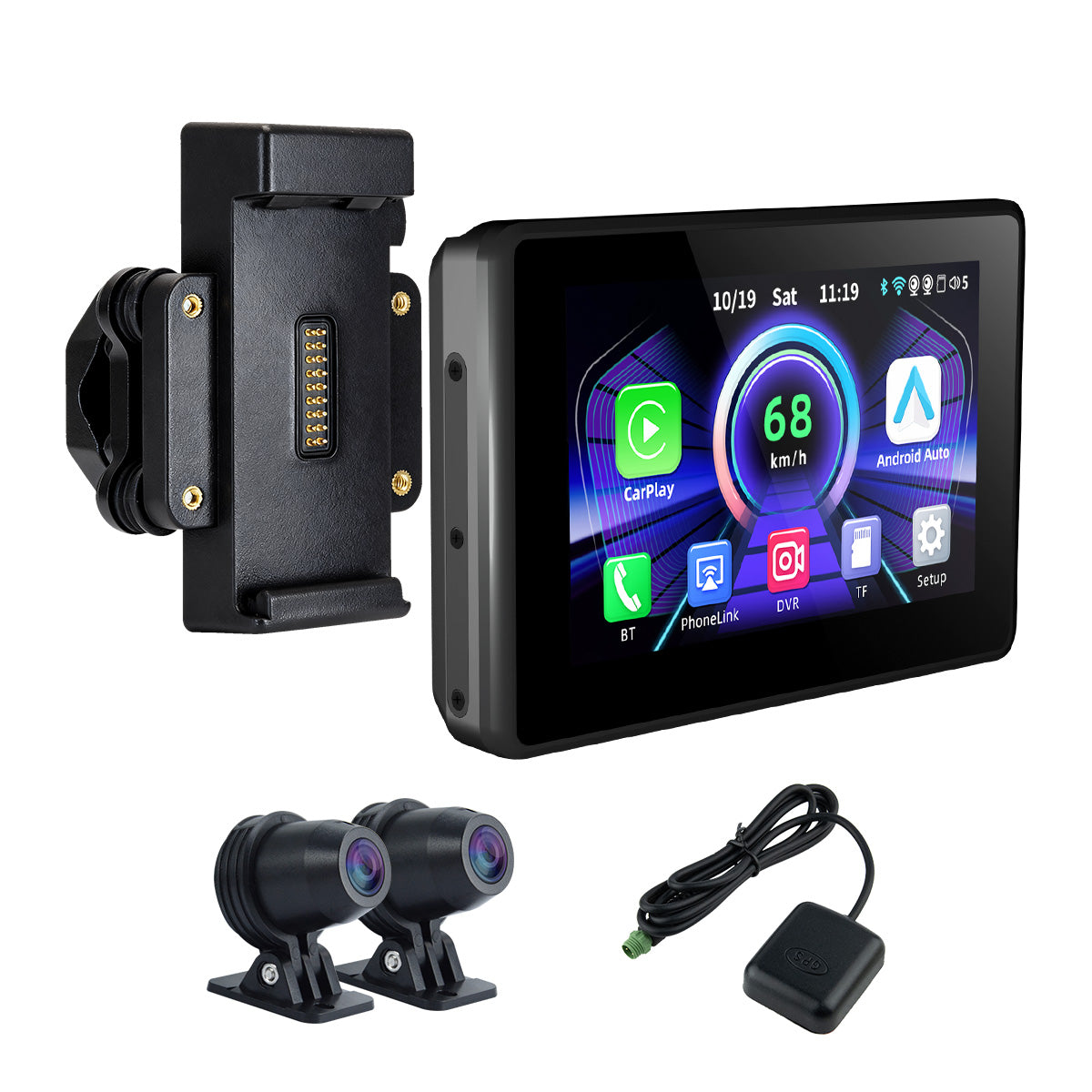 Linkifun™ MT3B + Bracket 5" Motorcycle Navigation Screen – Wireless CarPlay & Android Auto, Screen Mirroring, Optional DVR & GPS