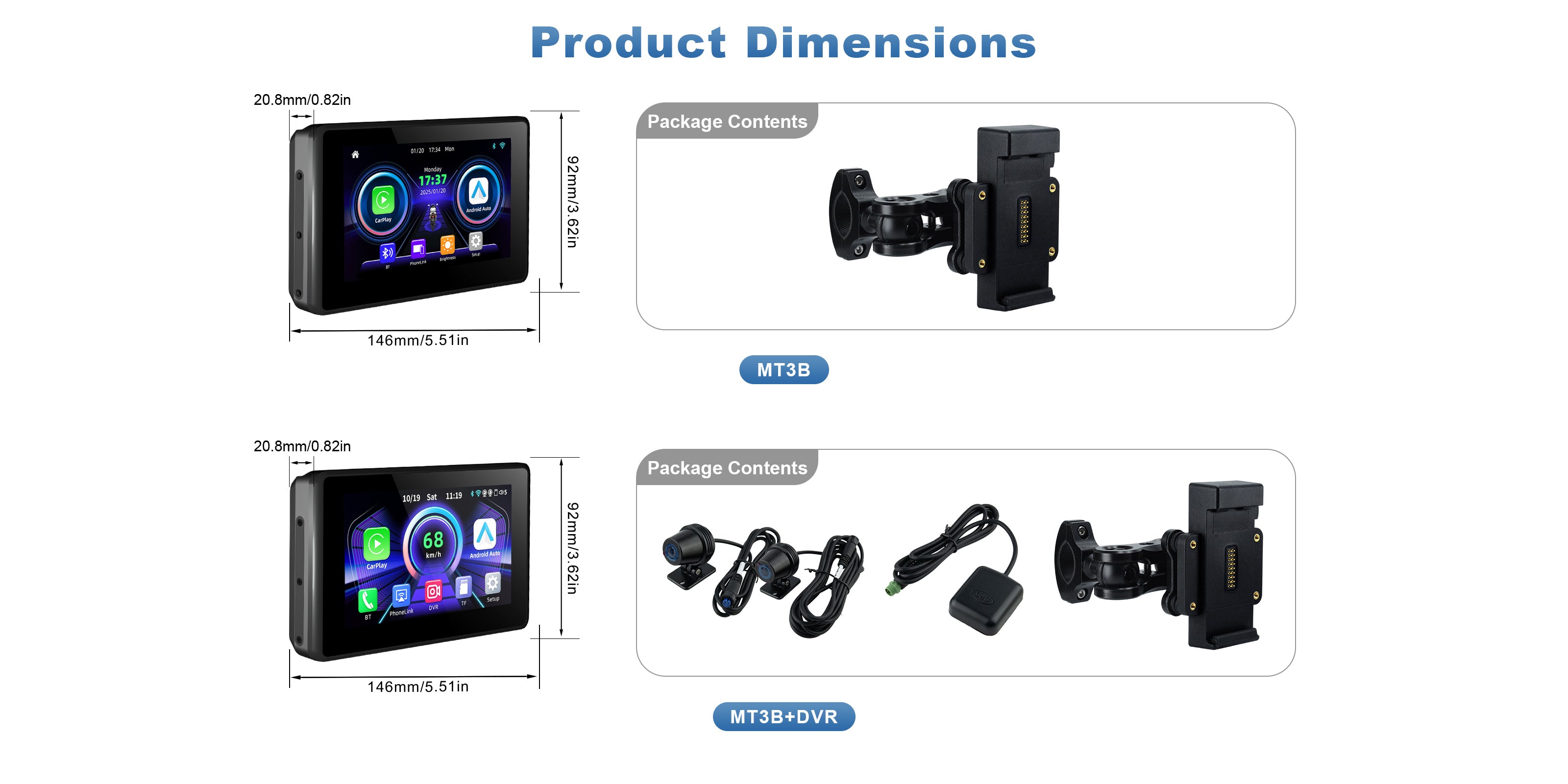 Linkifun MT3B motorcycle navigation screen dimension and size specifications desktop version