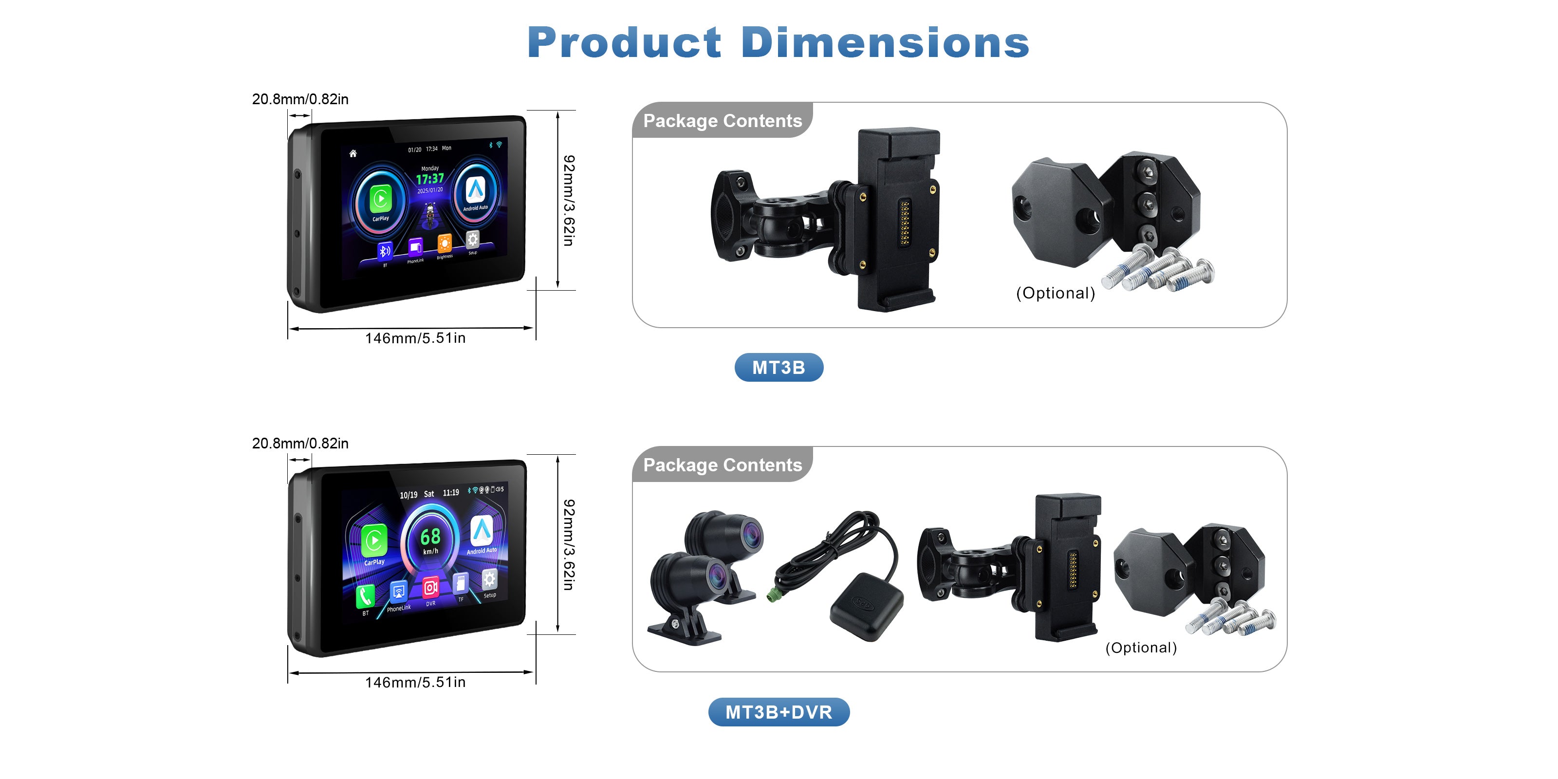 Linkifun MT3B motorcycle navigation screen dimension and size specifications desktop version