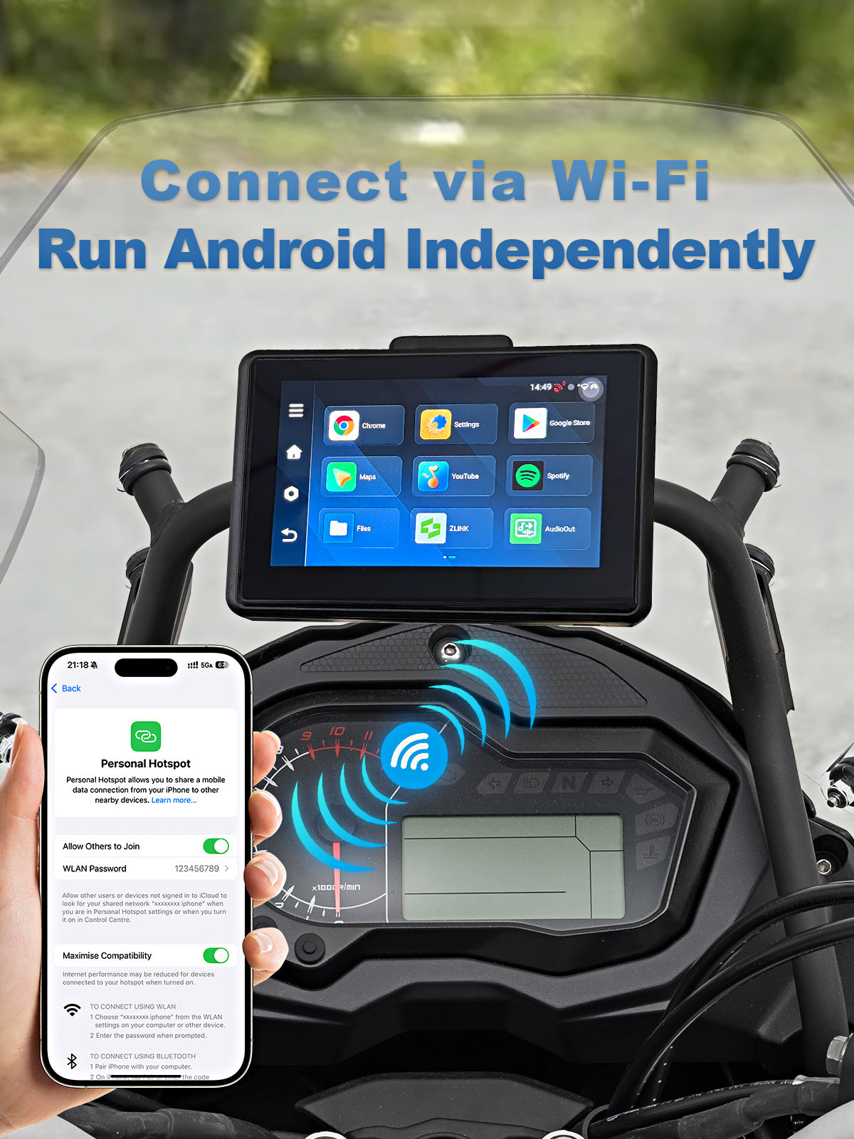 Linkifun MT3C MT3D universal bracket motorcycle smart display Android 13 Android 14 standalone system via WiFi