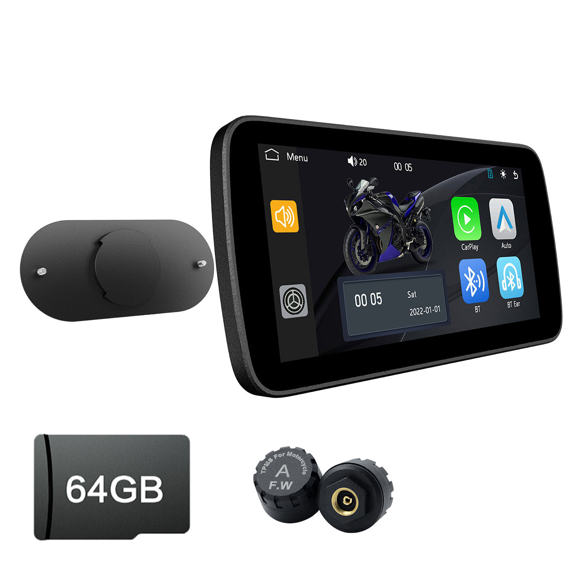 Linkifun™ MT5 / MT5A 6.25" Motorcycle Navigation Display with Wireless CarPlay, Android Auto, Screen Mirroring, Universal Mount (Optional DVR, GPS & TPMS)