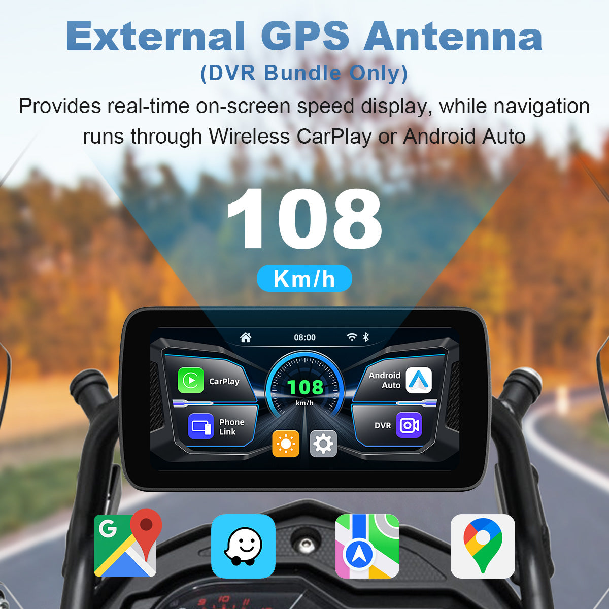 Linkifun™ MT5 / MT5A 6.25" Motorcycle Navigation Display with Wireless CarPlay, Android Auto, Screen Mirroring, Universal Mount (Optional DVR, GPS & TPMS)