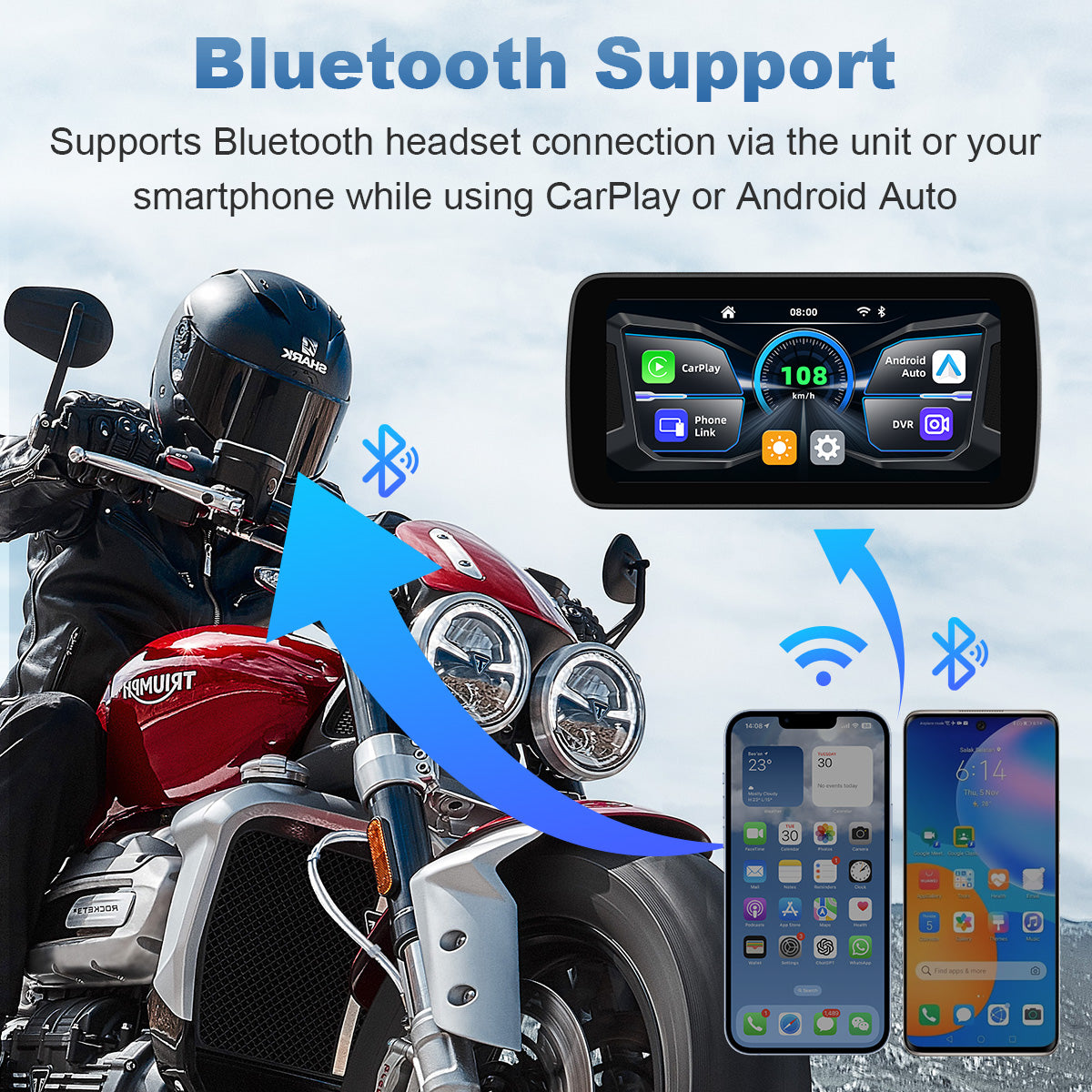 Linkifun™ MT5 / MT5A 6.25" Motorcycle Navigation Display with Wireless CarPlay, Android Auto, Screen Mirroring, Universal Mount (Optional DVR, GPS & TPMS)